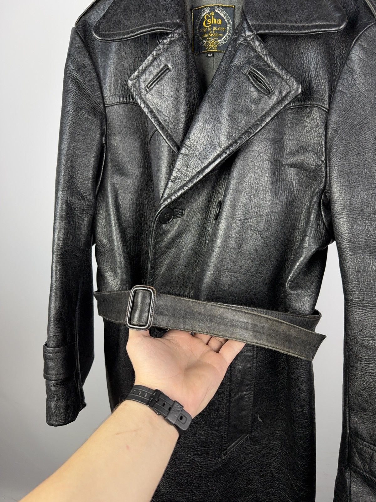 Japanese Brand RARE Avant Garde 90s Opium Archive Heavy Leather Trench Coat Size US L / EU 52-54 / 3 - 6 Thumbnail