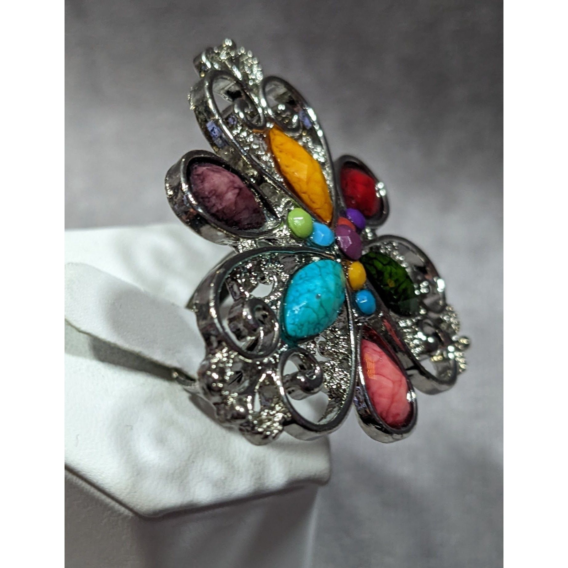 Other Rainbow Fairycore Floral Gemmed Statement Ring Adjustable Si Size ONE SIZE - 8 Thumbnail