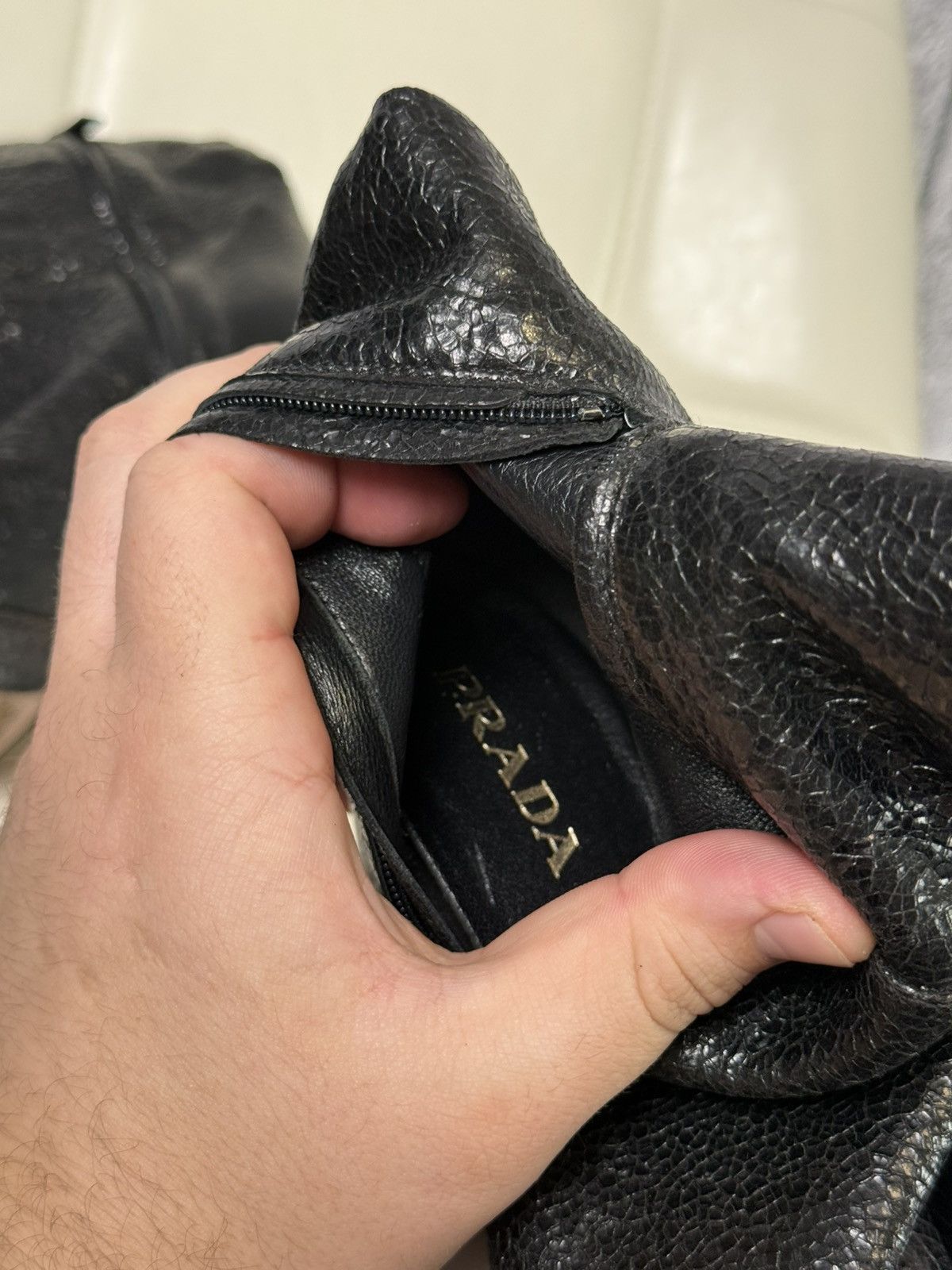 Prada Prada Black Textured Leather Knee High Platform Heeled Boots Size US 8 / IT 38 - 23 Thumbnail