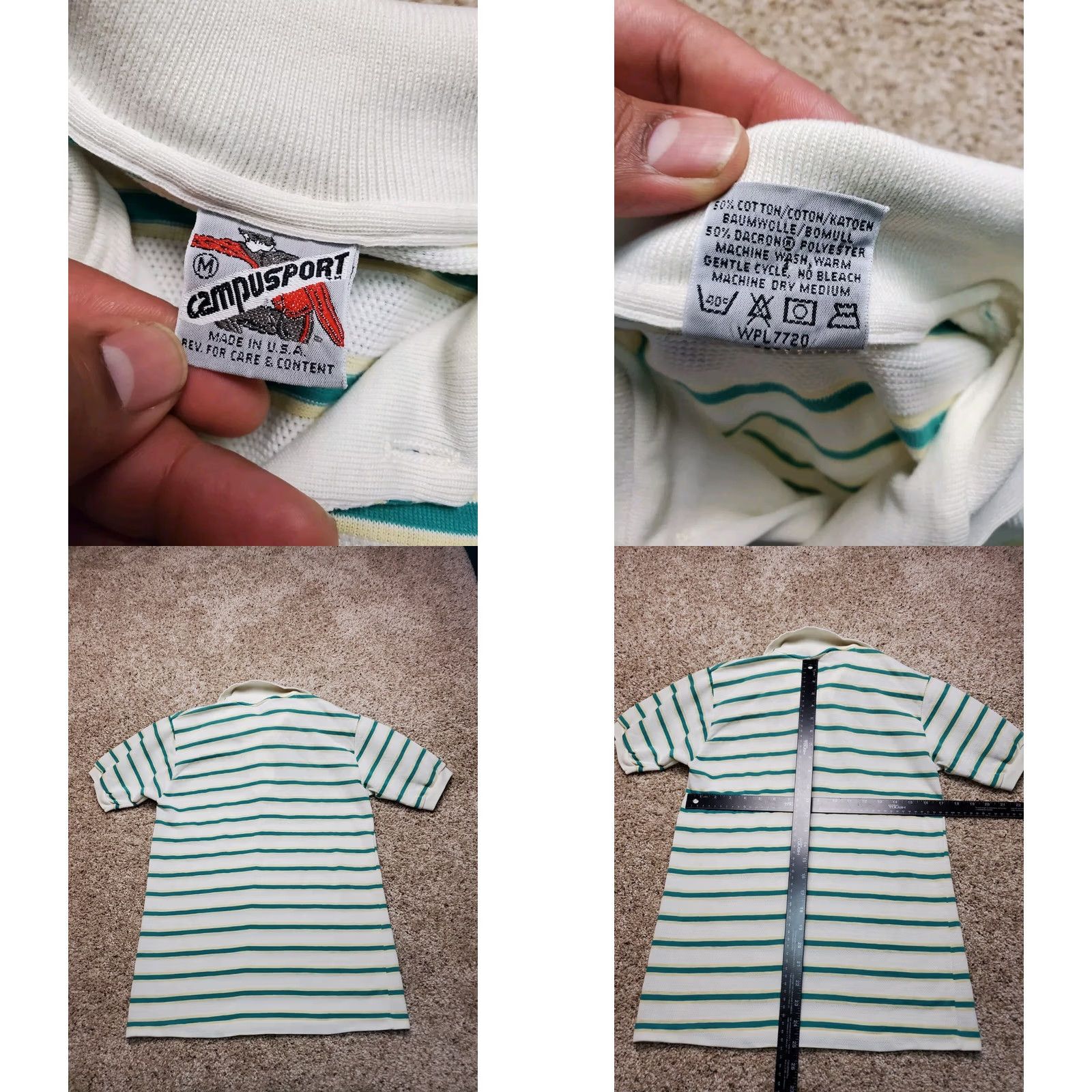 Vintage VINTAGE Campus Polo Shirt Mens White Striped Short Sleeve USA Made Medium Polo ShirtUSA Made Mens White Striped Short Sleeve Campus Polo Shirt Size US M / EU 48-50 / 2 - 8 Thumbnail