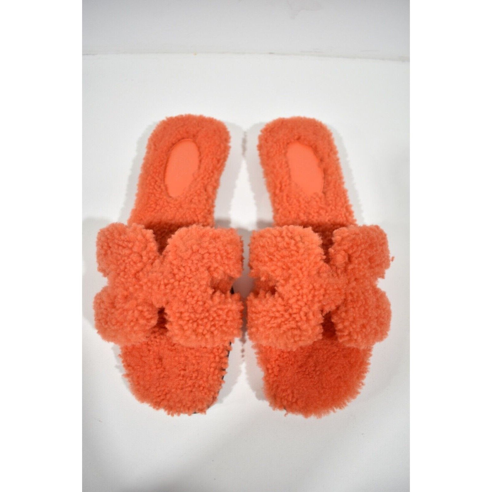 Hermes Hermes Oran Teddy Shearling Fur Orange H Logo Slide Size US 6.5 / IT 36.5 - 7 Thumbnail