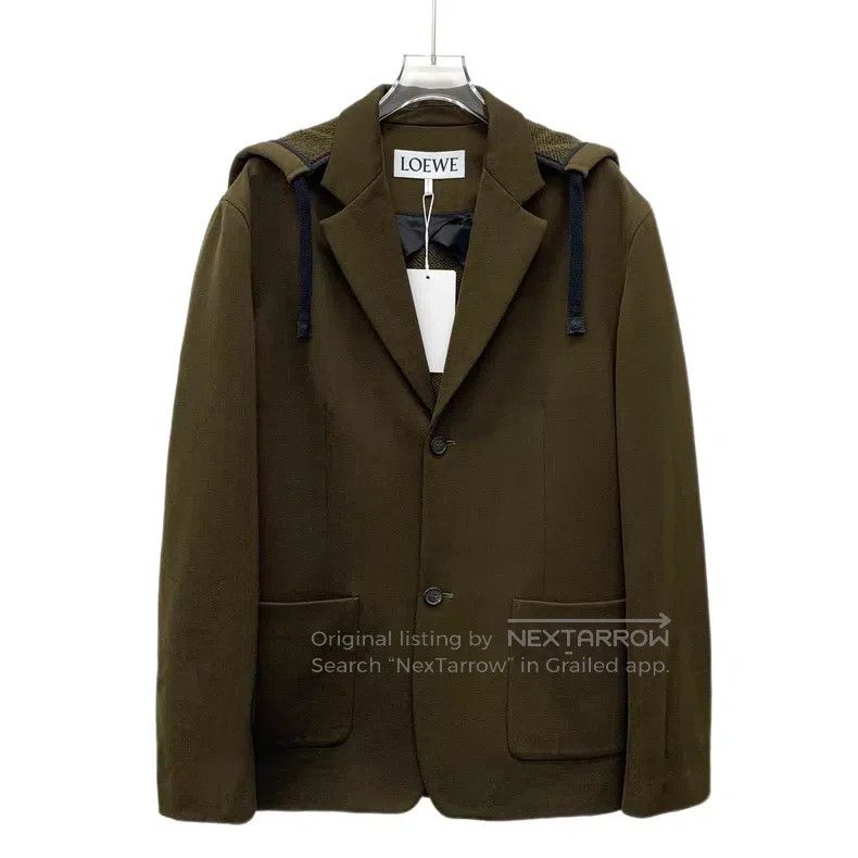 Loewe Loewe Green Wool Hooded Drawstring Notched Collar Single-B Size M / US 6-8 / IT 42-44 - 1 Thumbnail