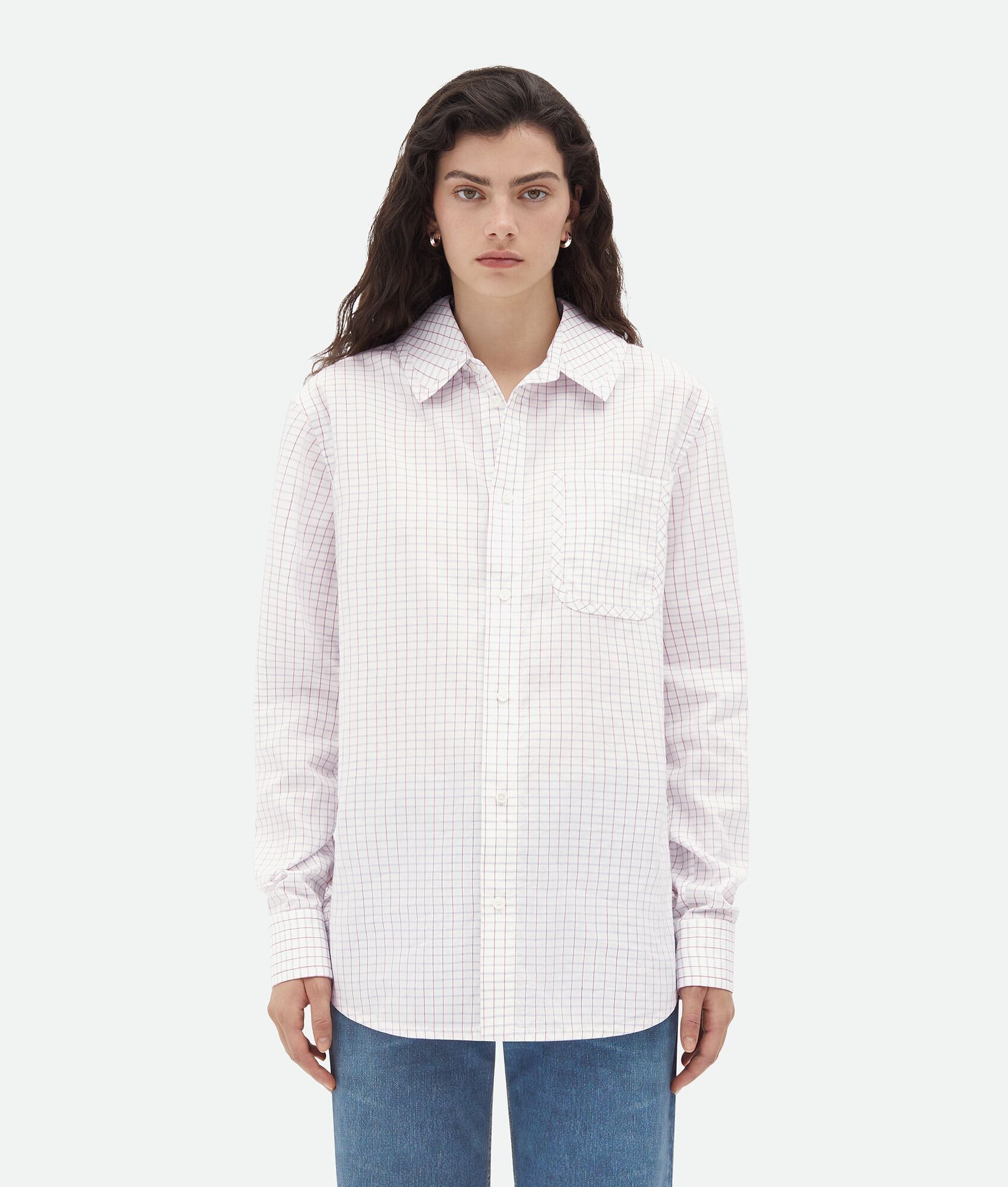 Bottega Veneta o1n1vont0625 Crisp Cotton Silk Check Bandana Shirt Size XS / US 0-2 / IT 36-38 - 1 Thumbnail