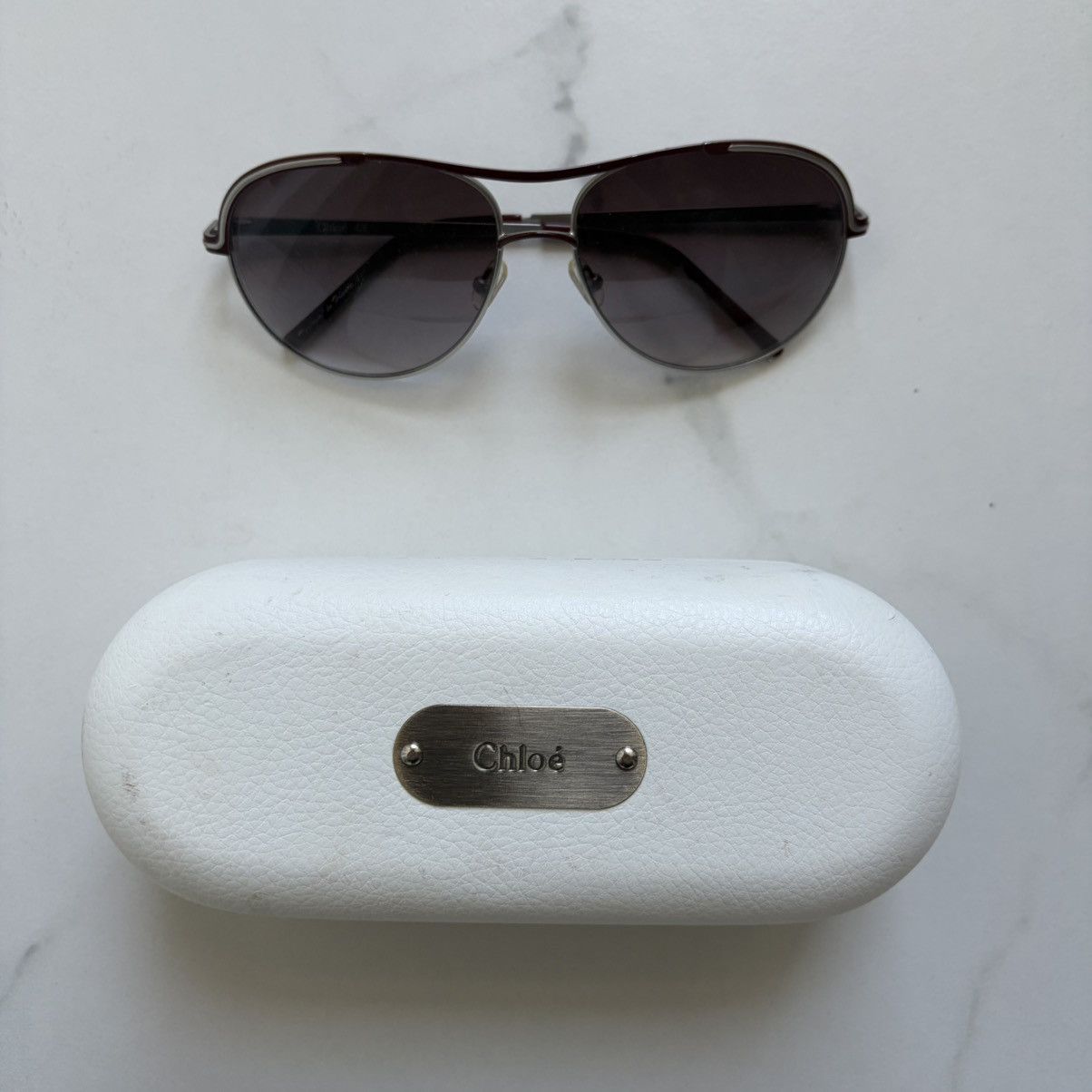 Chloe Chloé CL2245 Aviator Sunglasses Silver Burgundy Red Gradient Size ONE SIZE - 1 Thumbnail