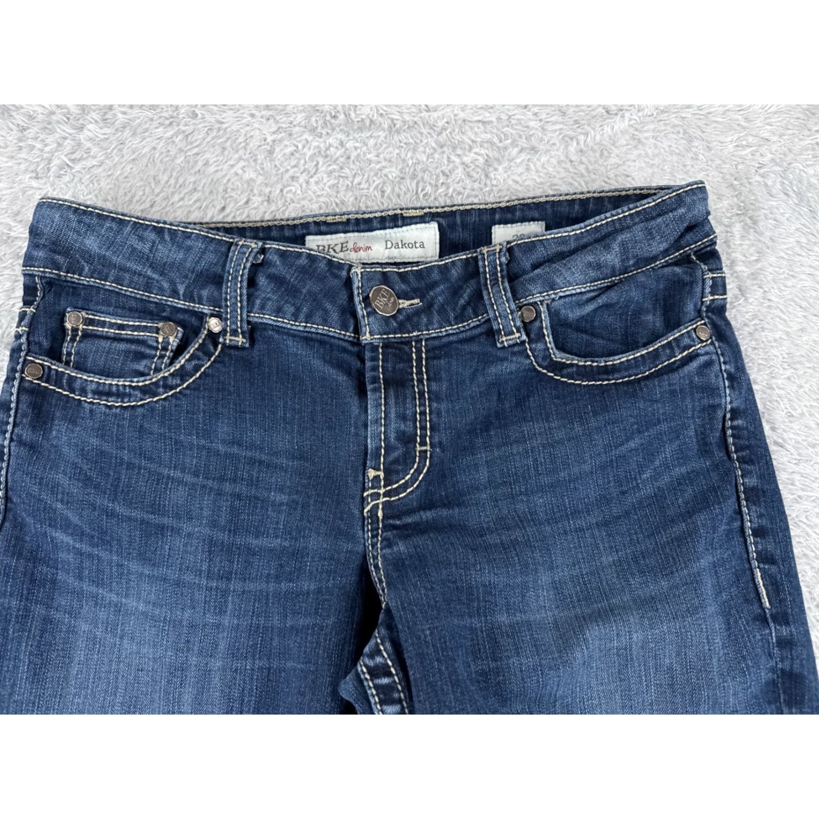 Vintage BUCKLE Womens Jeans 30 Blue Denim Dakota Straight Mid Rise Cotton Stretch 80s Retro Casual Fall Summer Women Size 30" / US 8 / IT 44 - 4 Thumbnail