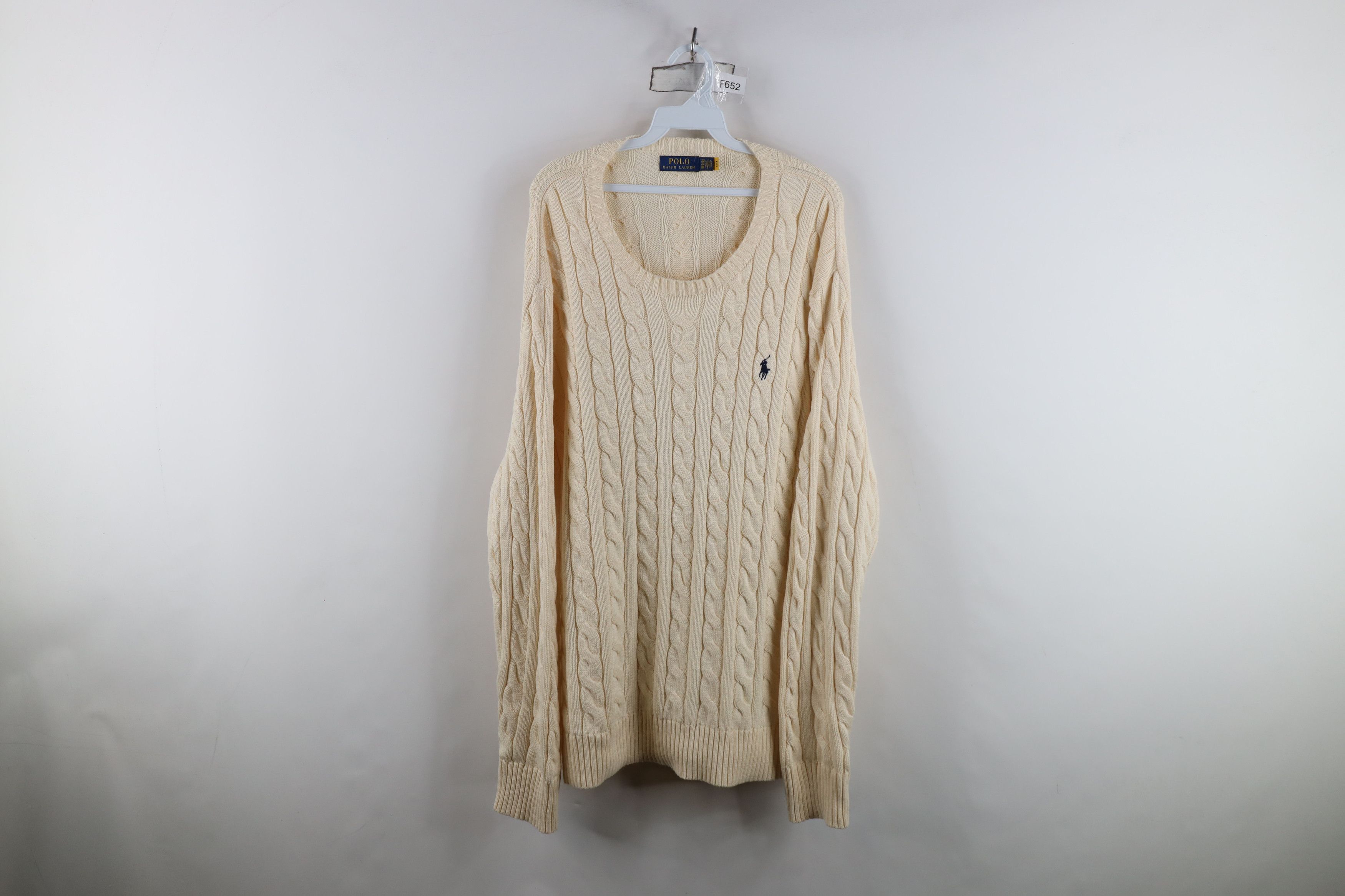 Ralph Lauren Vintage Ralph Lauren Cable Knit Crewneck Sweater Cream Size US XXL / EU 58 / 5 - 1 Thumbnail