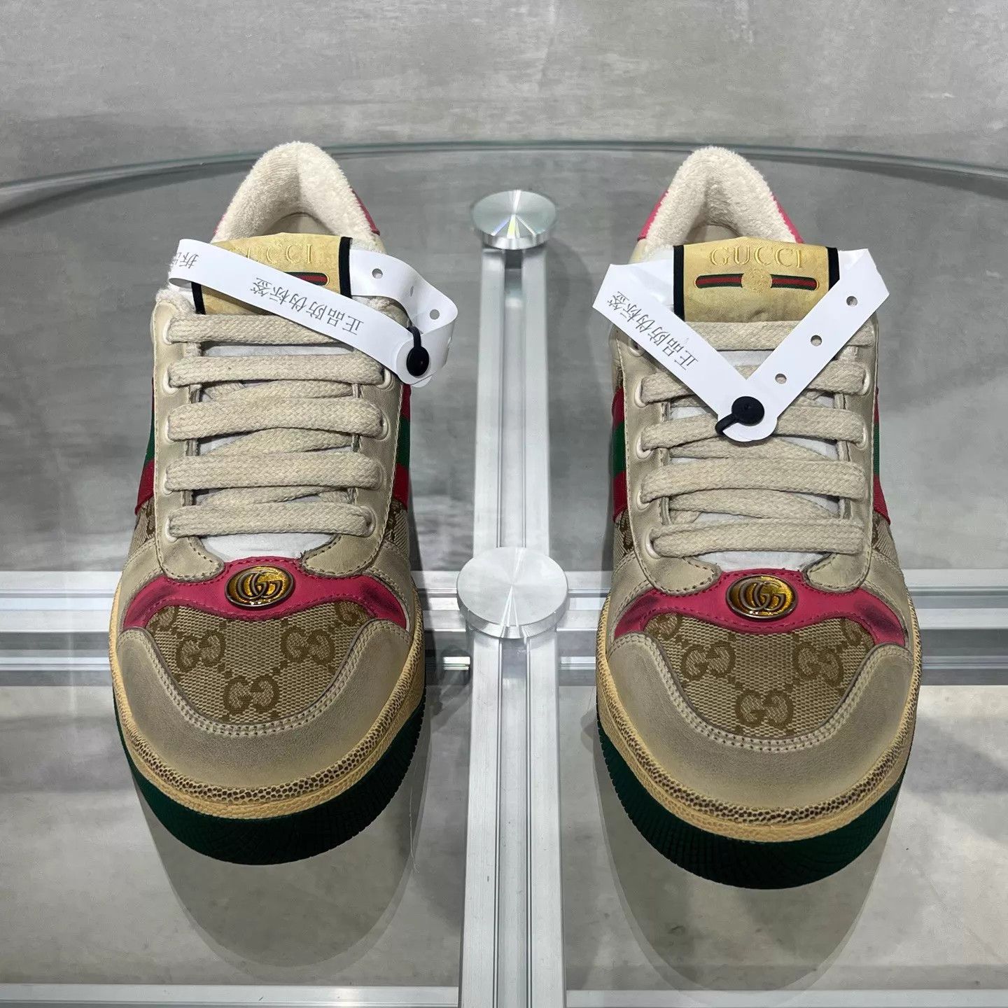 Gucci Gucci pink distressed sneakers EU 37.5 new Size US 7 / IT 37 - 1 Thumbnail