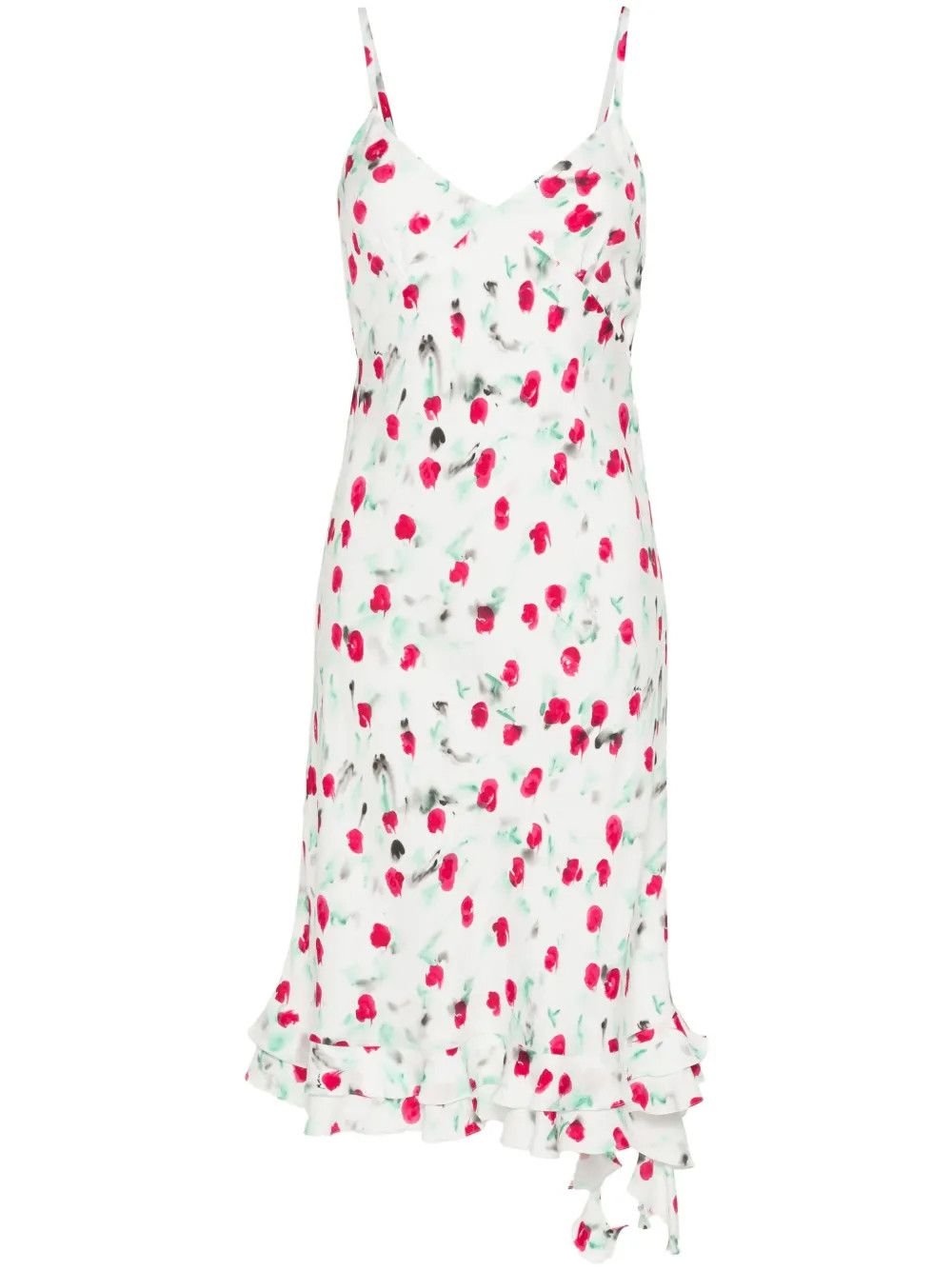 Marni o1w1db10125 Floral Ruffle Midi Dress in White/Dark Pink Size XL / US 12-14 / IT 48-50 - 1 Thumbnail