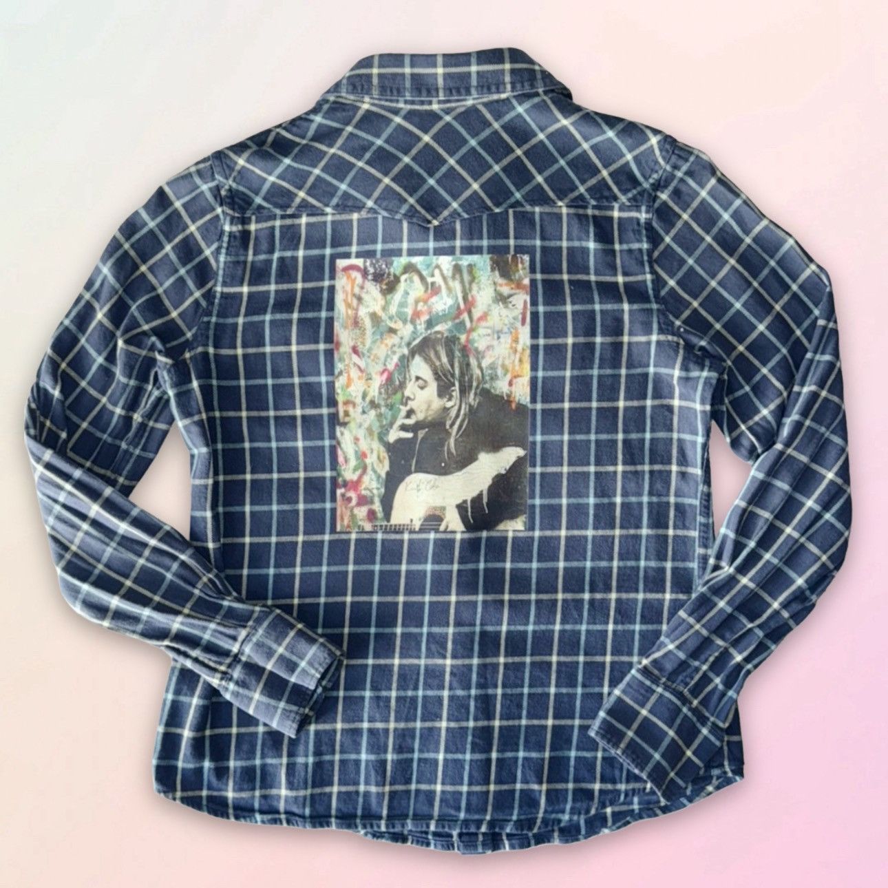 Vintage Vintage, Custom Kurt Cobain Art, Plaid Button Up Size ONE SIZE - 1 Thumbnail