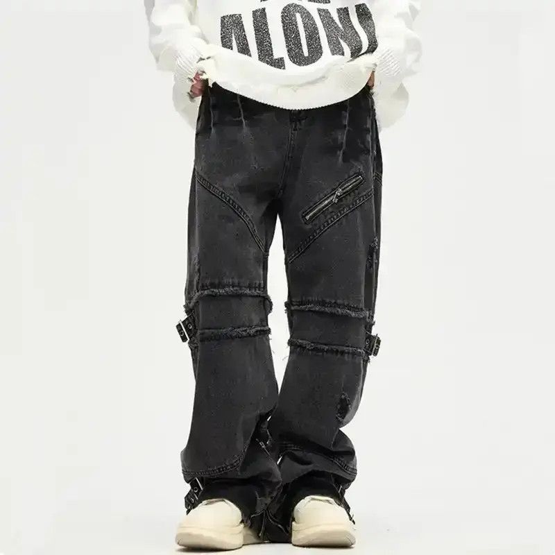 Japanese Brand Y2K Streetwear Black Baggy Ripped Stacked Jeans Cargo Pants Size US 32 / EU 48 - 1 Thumbnail