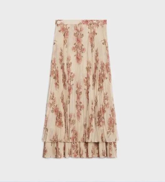 image of Celine O1W1Db10324 Midi Skirt In Vanilla/rose, Women's (Size 38)