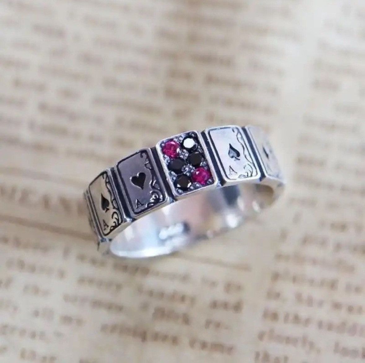 Jewelry × Vintage Ace Card Playing Ring Poker Player Spades Hearts Chrome Size ONE SIZE - 1 Thumbnail