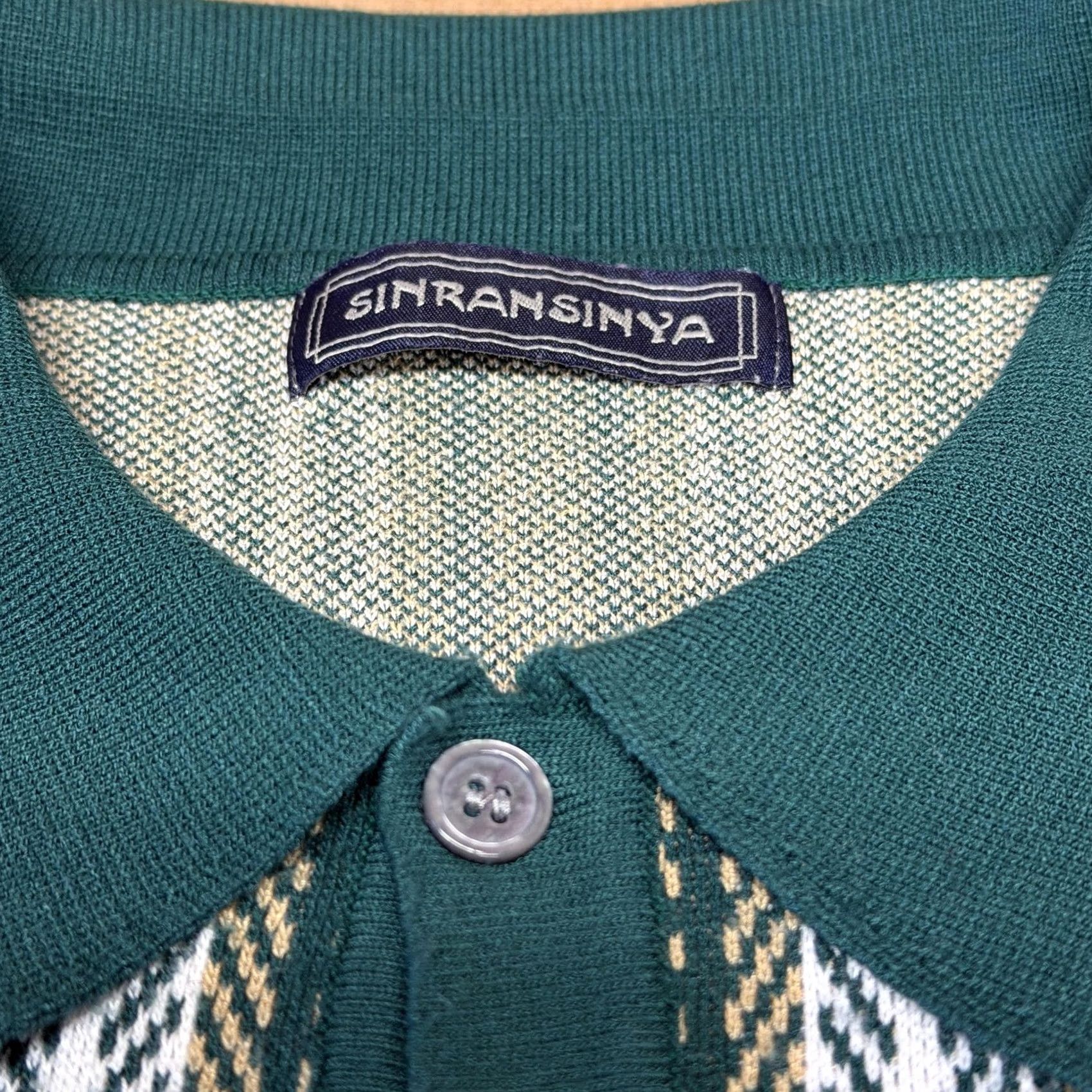 Vintage SINRANSINYA Shirt Womens Medium Green Knit Stripe Button Front Short Sleeve Size M / US 6-8 / IT 42-44 - 7 Thumbnail