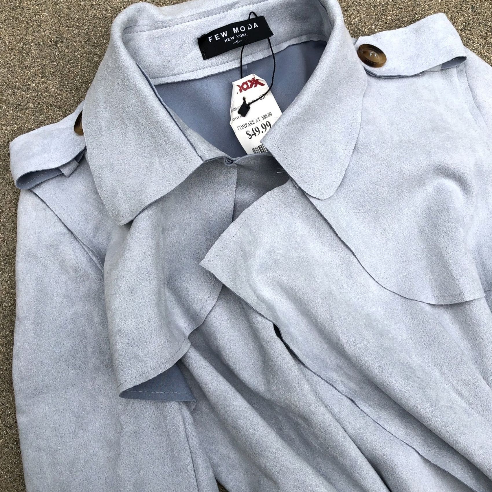Vintage FEW MODA NEW YORK Trench Coat Jacket Women's SMALL Light Blue Faux Suede Coat Coat Size S / US 4 / IT 40 - 2 Thumbnail