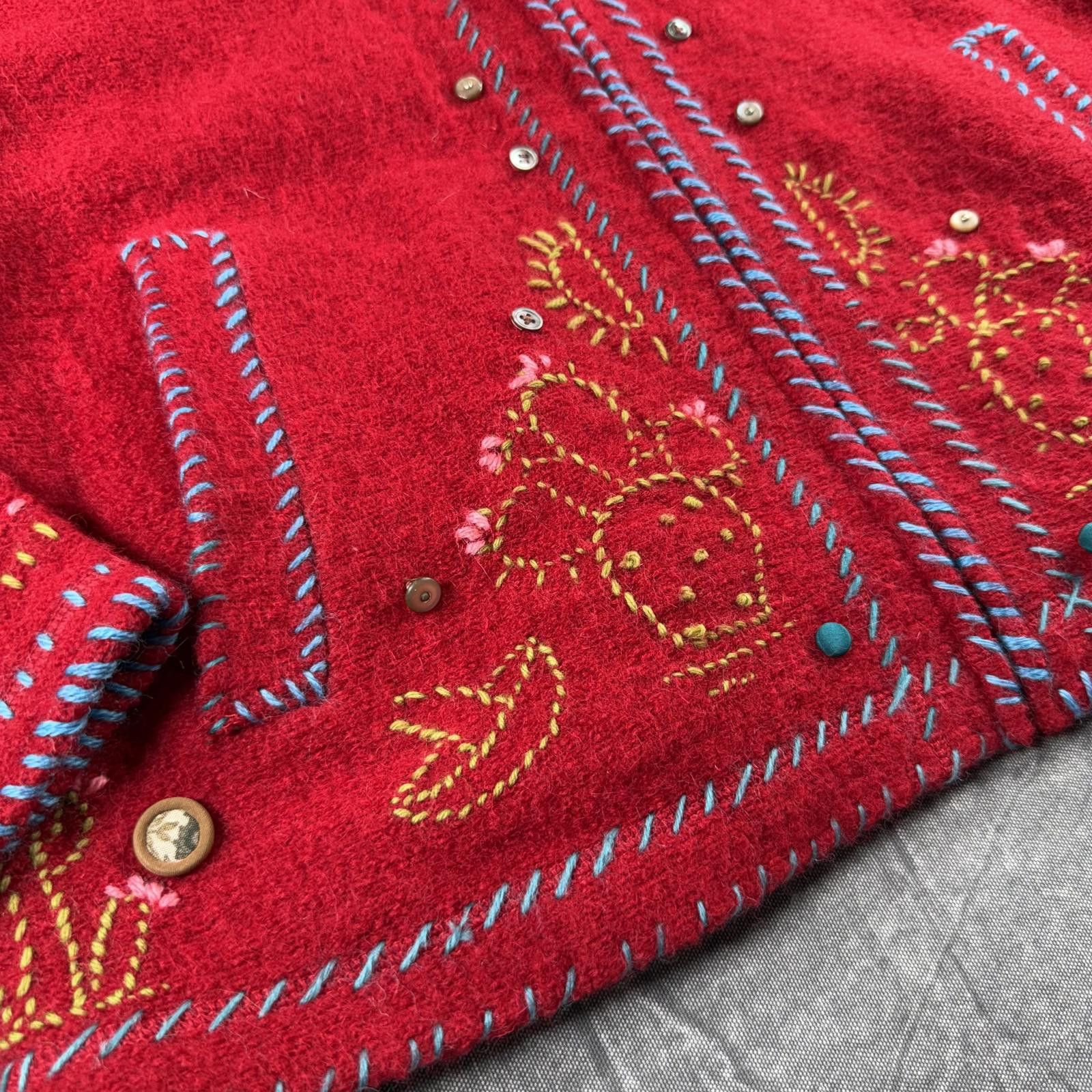 Other Herman Geist Sweater Women's 2X Red 100% Wool Embroidered Size XXL / US 16-18 / IT 52-54 - 3 Thumbnail