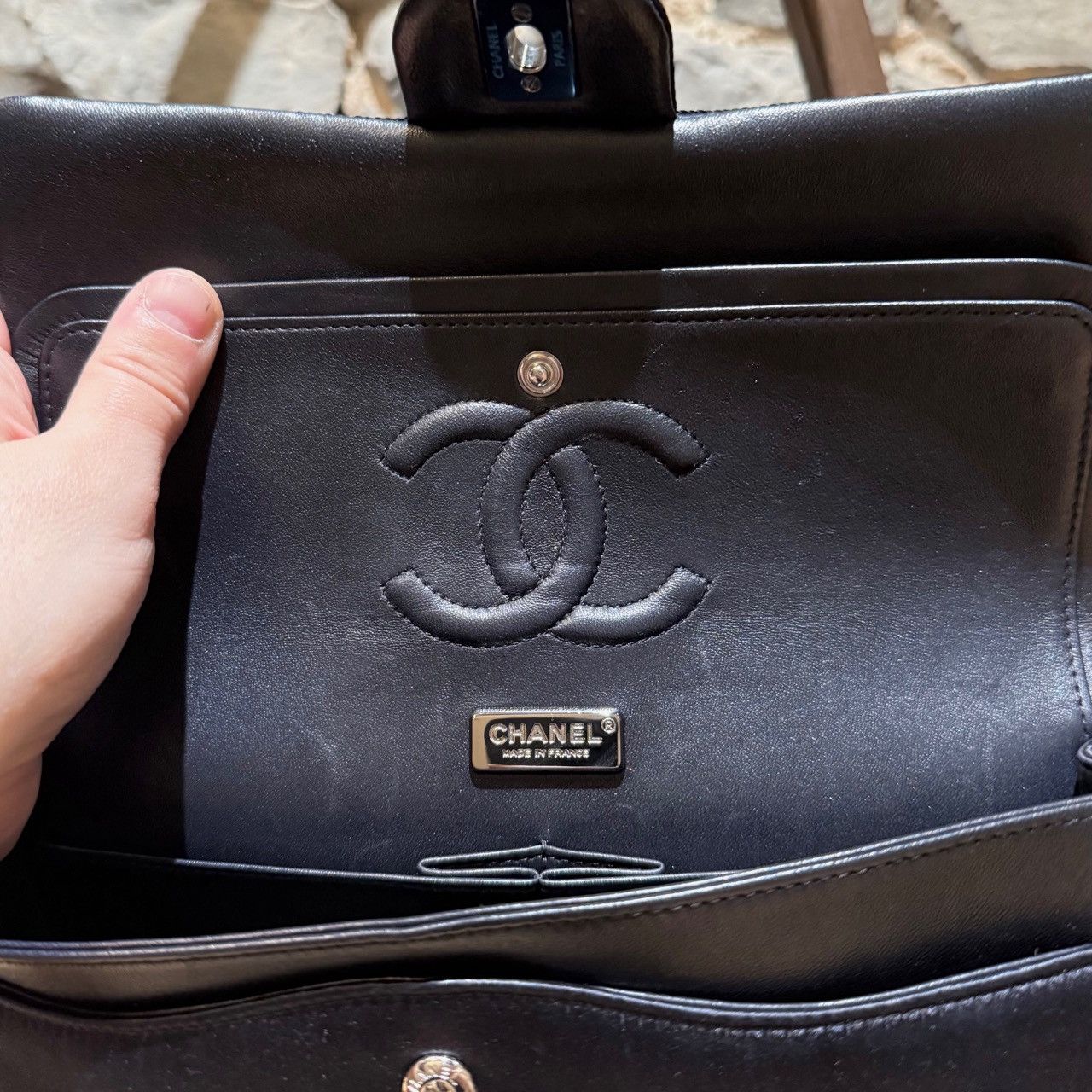 Chanel Chanel Navy Blue Satin Sequin Beaded Medium Double Flap Bag Size ONE SIZE - 13 Thumbnail