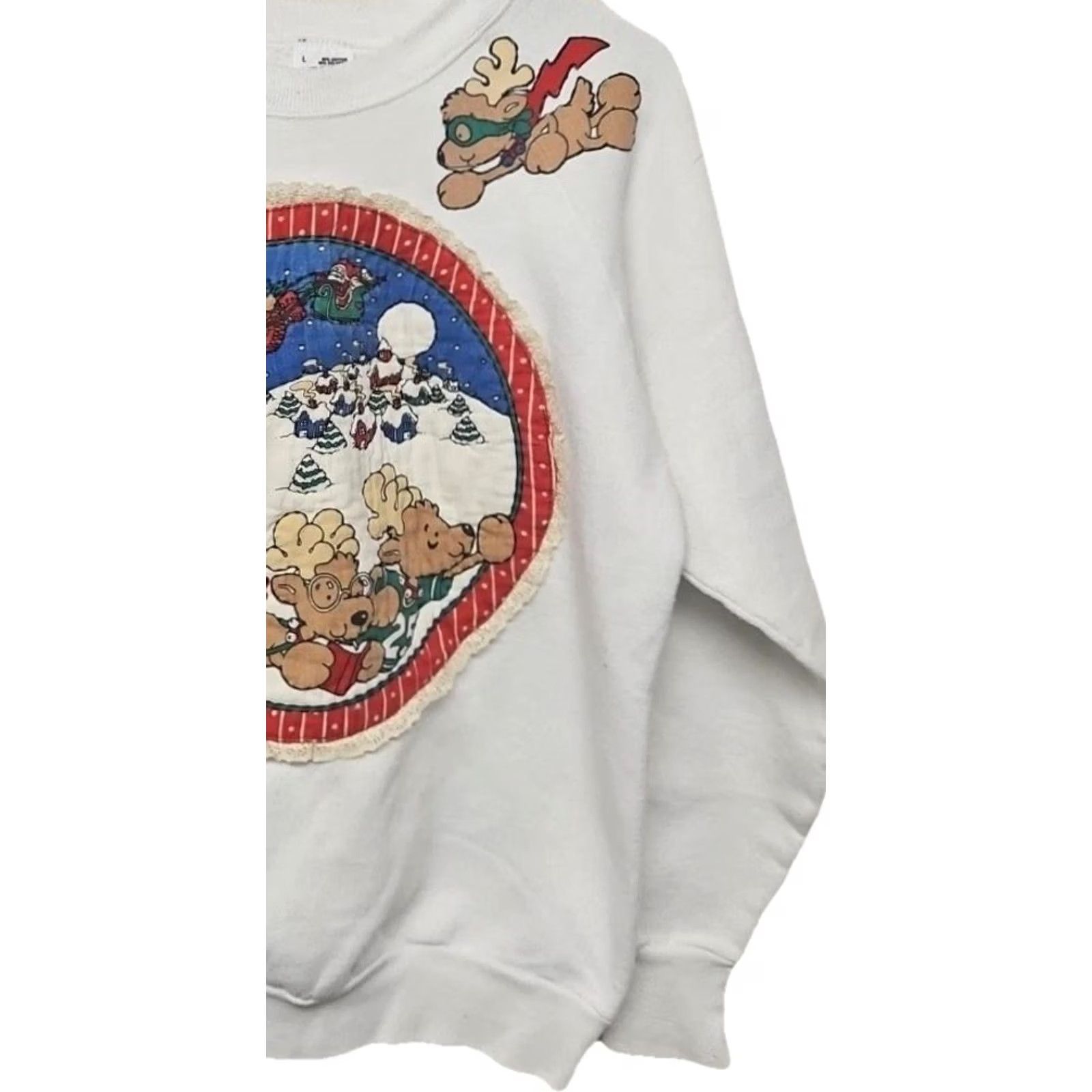 Fruit Of The Loom VINTAGE Teddy Bear Christmas Sweatshirt Womens Large Cottagecore Christmas Graphic Print Pullover Crew Neck 90s Fruit of the Loom Size L / US 10 / IT 46 - 3 Thumbnail
