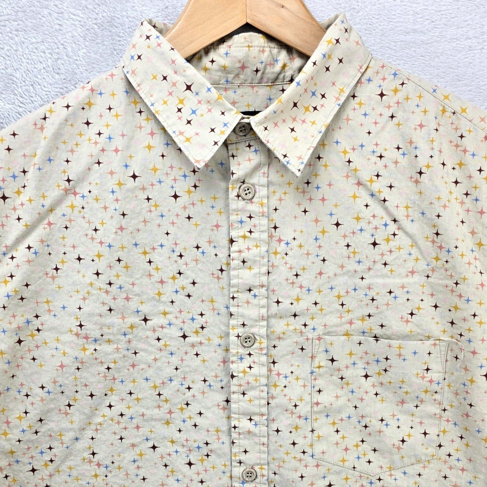 Vintage Stussy Button Up Shirt XL Star Sparkle USA Made 90s