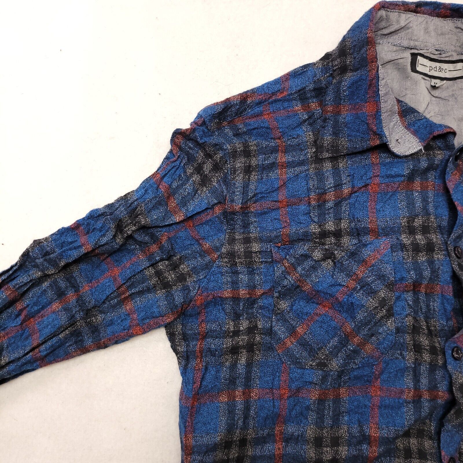 PD&C pd & c Tartan Flannel Button Up Shirt Mens Size M Blue Black Size US M / EU 48-50 / 2 - 4 Thumbnail