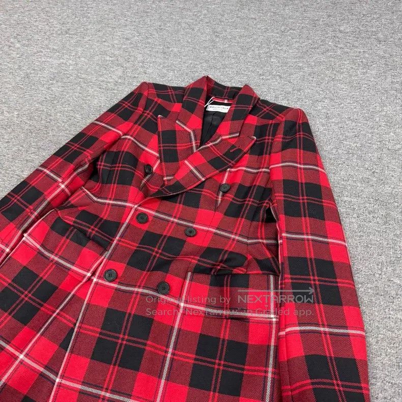 Balenciaga Balenciaga Red and Black Plaid Wool Hourglass Blazer Size XXS / US 00 / IT 34 - 3 Thumbnail
