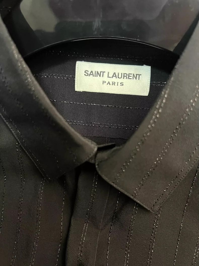 Saint Laurent Paris Saint Laurent Black Striped Silk Shirt-2507 Size US M / EU 48-50 / 2 - 3 Thumbnail