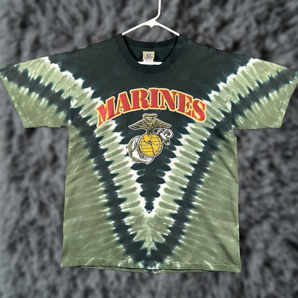 Liquid Blue Vintage Marines Shirt Mens Large Green Liquid Blue Tie Dye USMC Graphic USA Tee Size US L / EU 52-54 / 3 - 1 Thumbnail
