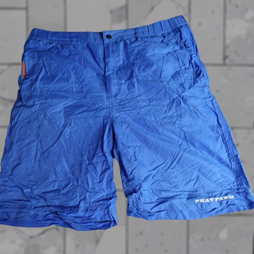 Phat Farm Phat Farm Mens Shorts 2XL Blue Solid Embroidered Ripstop Nylon Vintage Chino Pockets Summer Spring Mens Size US 39 - 1 Thumbnail