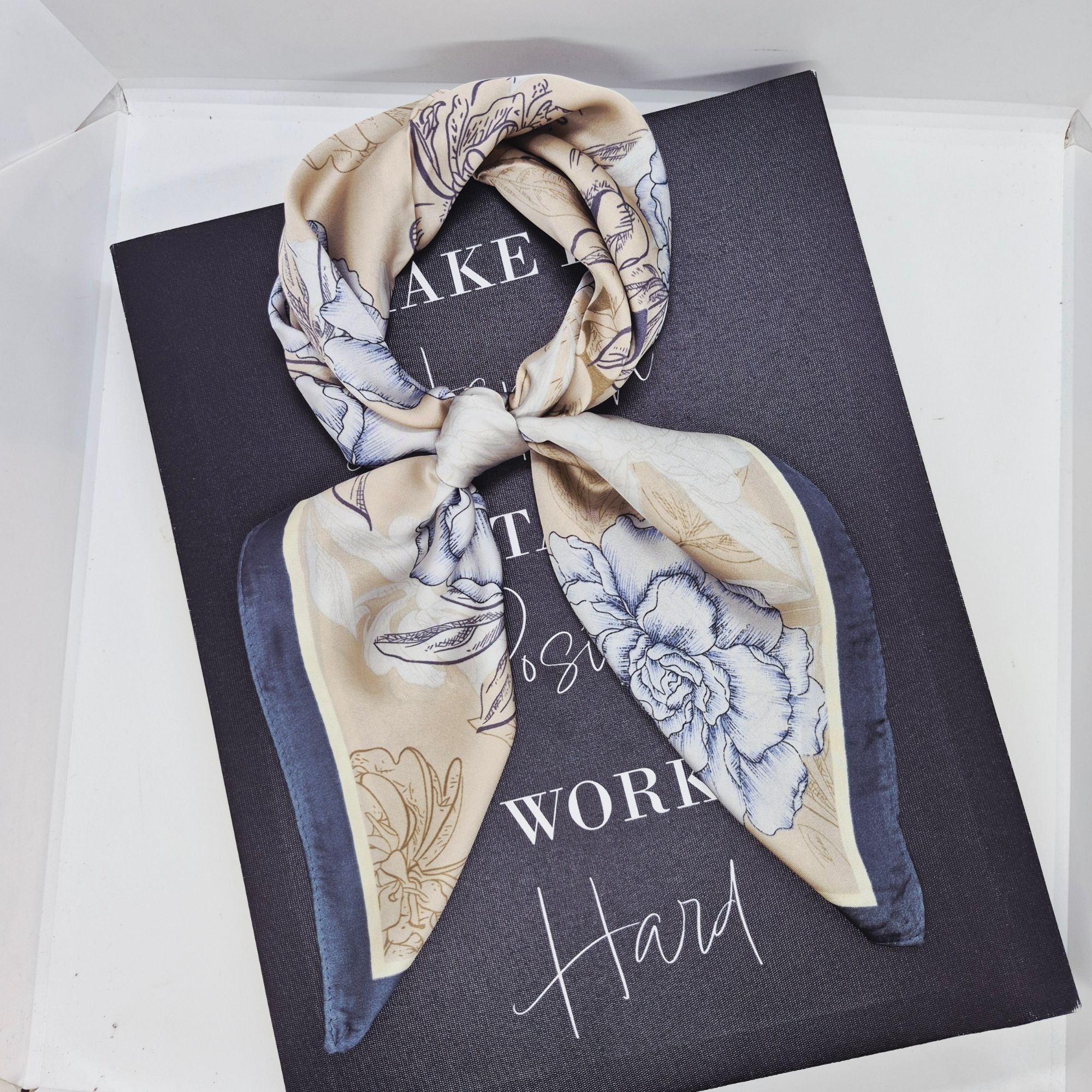 Other Vintage Style Floral Square Scarf Blue Floral Roses Head Wra Size ONE SIZE - 2 Thumbnail