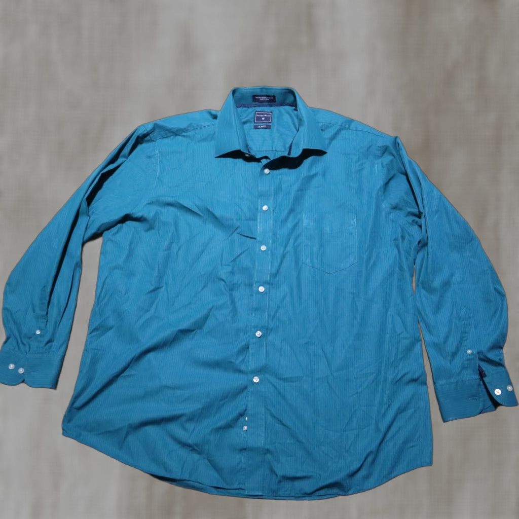 AQUA Saddlebred Shirt Button-Up Long Sleeve Tailored Fit Marlin Print Blue Aqua 18 35 Men’s Vintage No Gender Mens Size US XXL / EU 58 / 5 - 1 Thumbnail