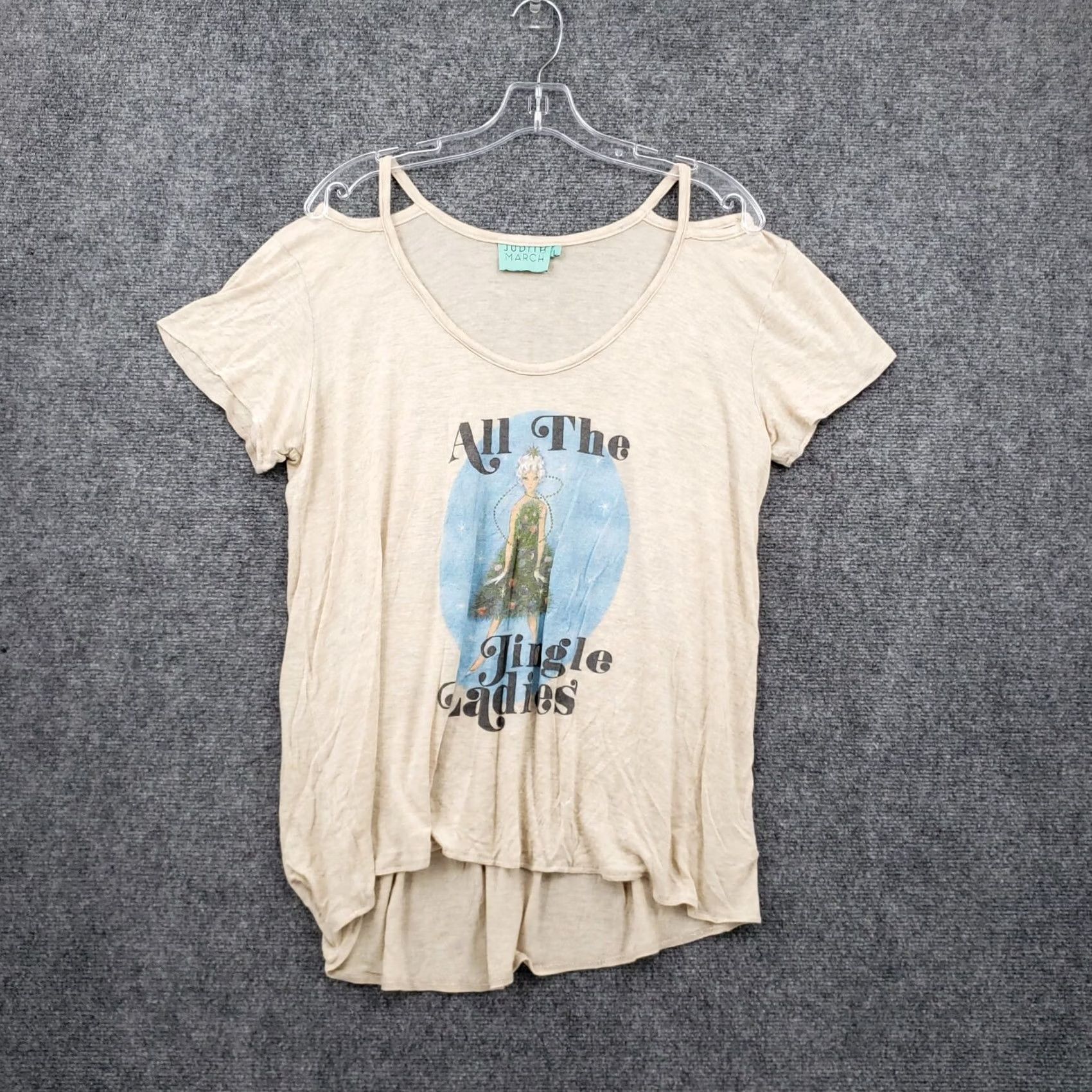 Vintage Judith March T-Shirt Womens L Beige Cold Shoulder Santa Christmas Holiday 90s Theme Shirts Womens L Size L / US 10 / IT 46 - 2 Thumbnail