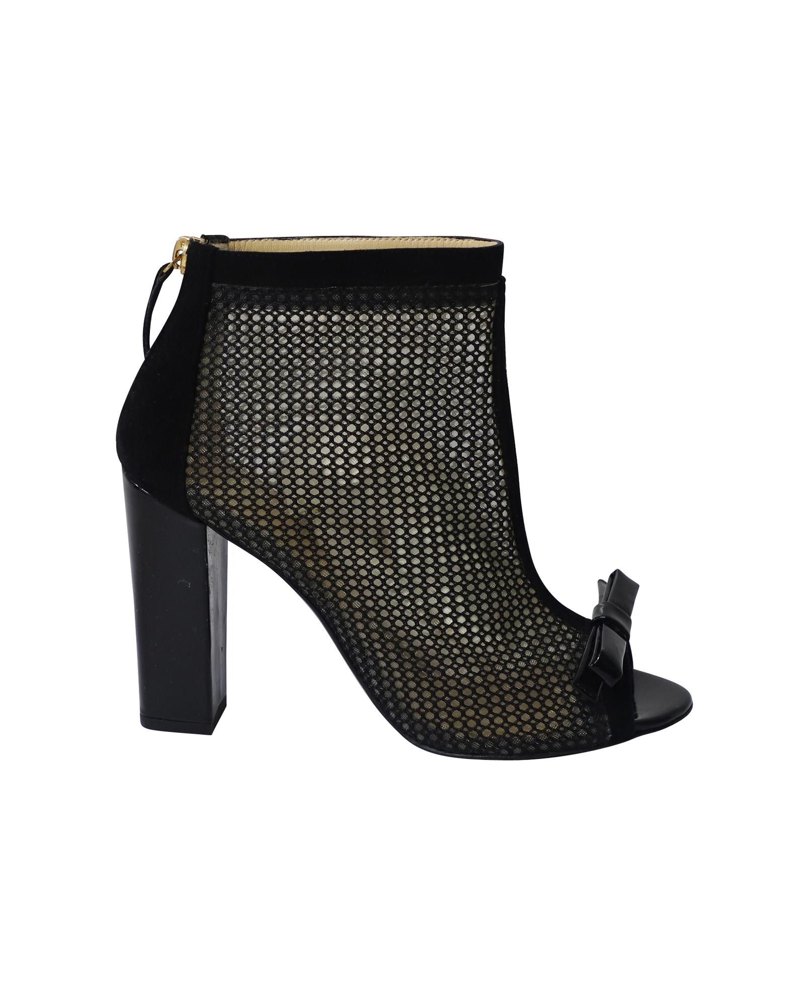 image of Moschino Open-Toe Mesh Ankle Boots In Black Suede, Women's (Size 8)