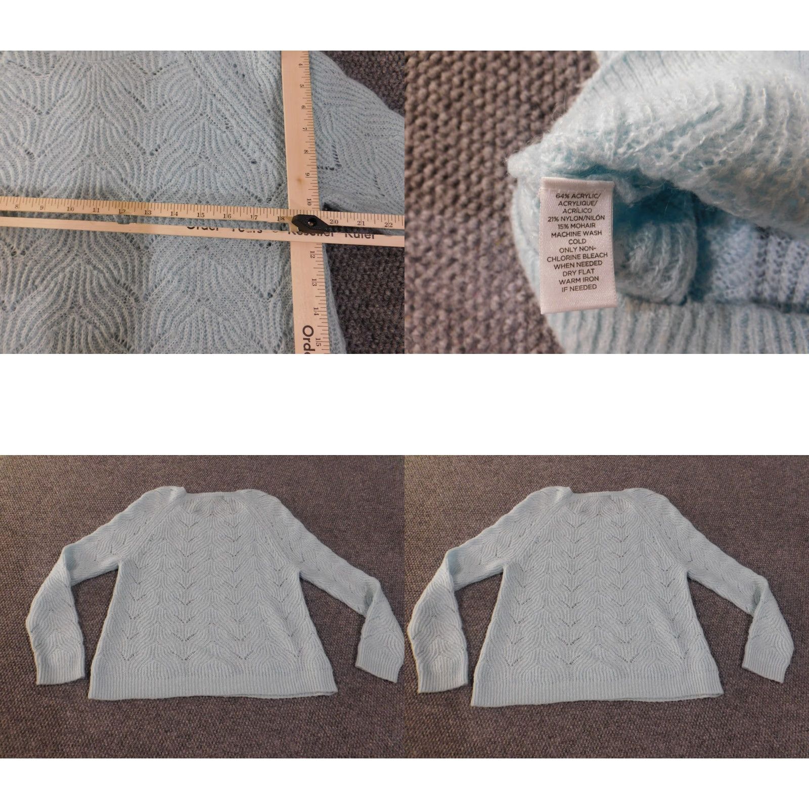 Loft LOFT Geometric Knit Pullover Sweater Blue L Womens Crew Neck Stretch Acrylic Rib Knit Regular Size L / US 10 / IT 46 - 8 Thumbnail