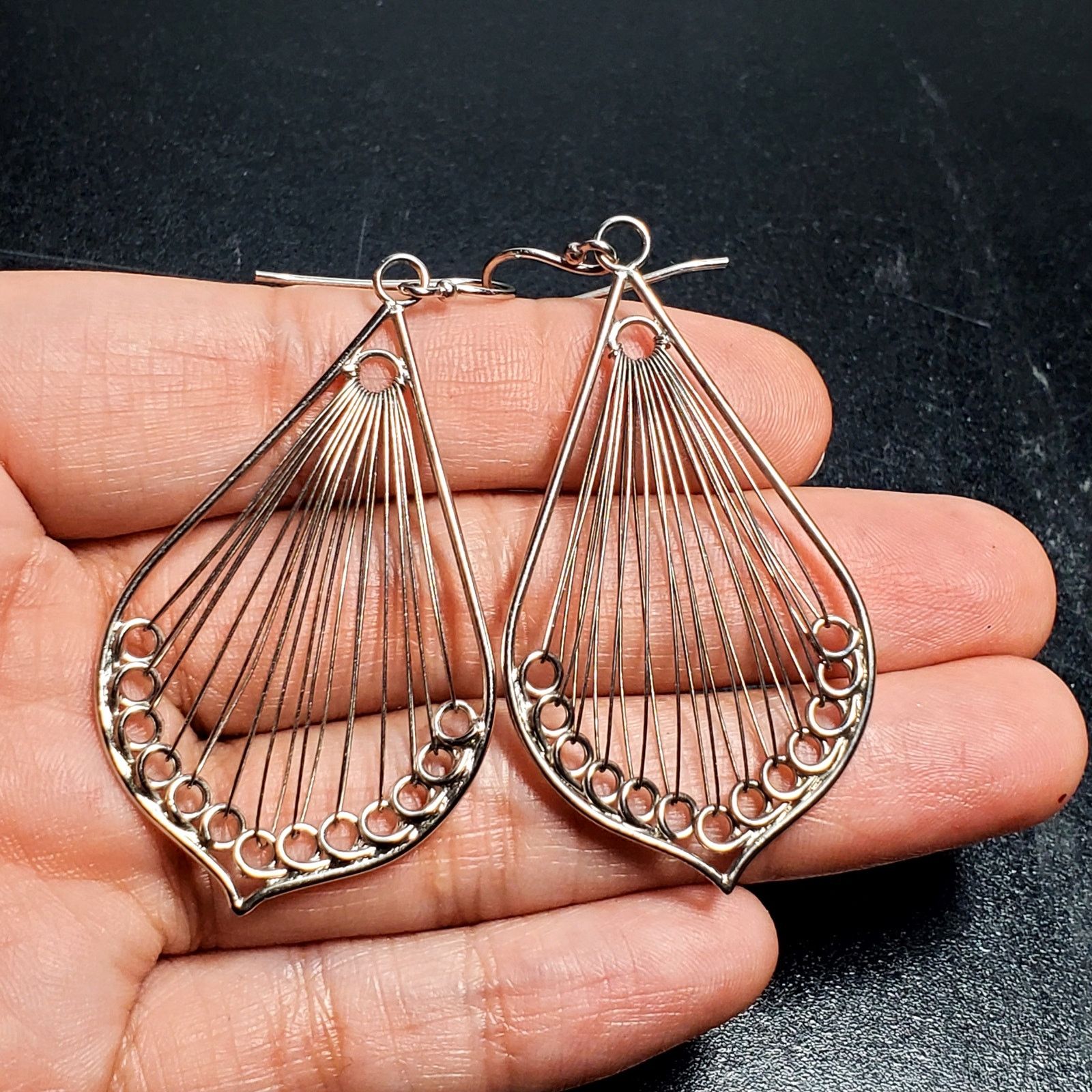 Other JCM 925 Sterling Silver Open Wire Work Earrings 2" Drop Size ONE SIZE - 5 Thumbnail