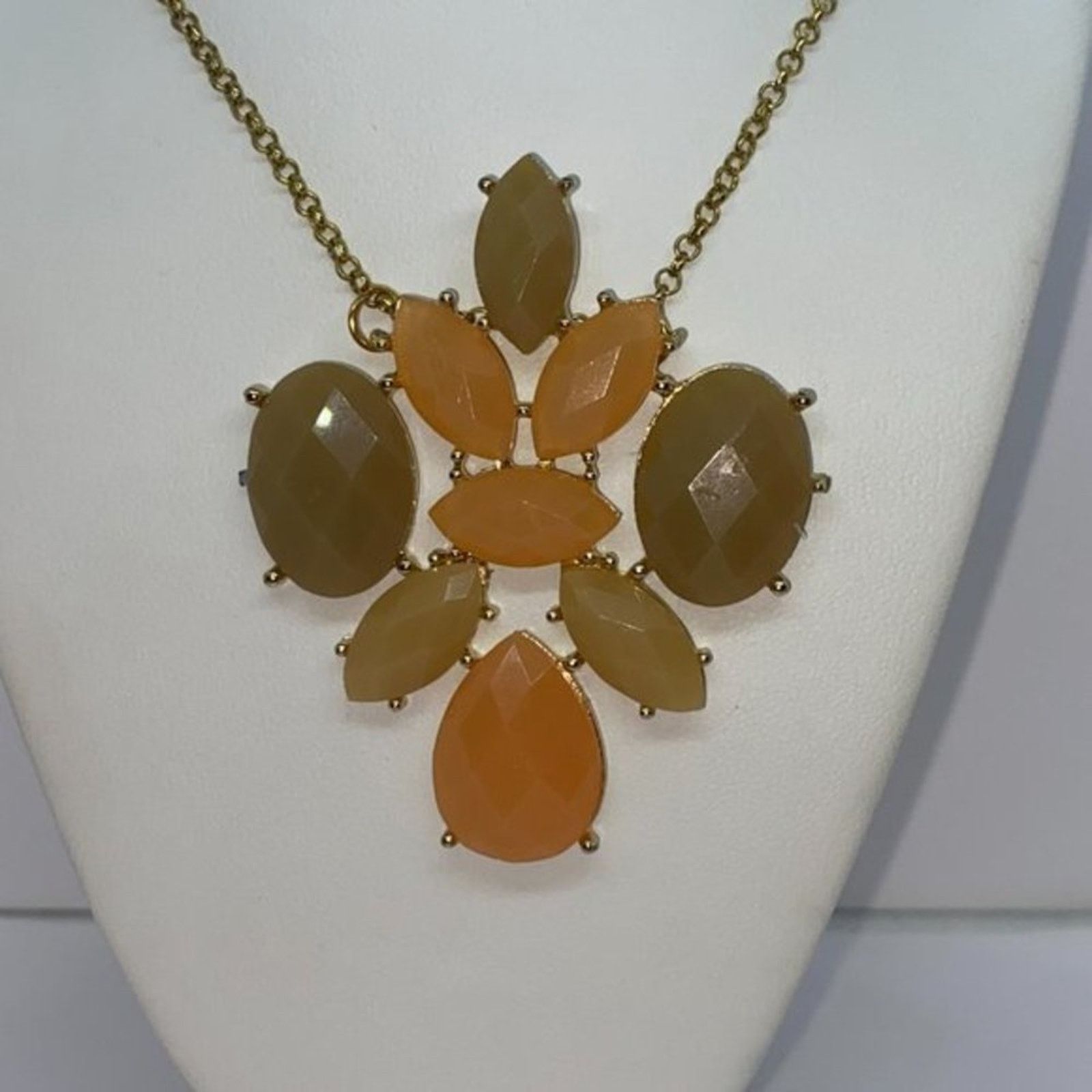 Handmade Bronze-Tone Multi-tone Orange Textured Pendant Necklace Size ONE SIZE - 2 Thumbnail