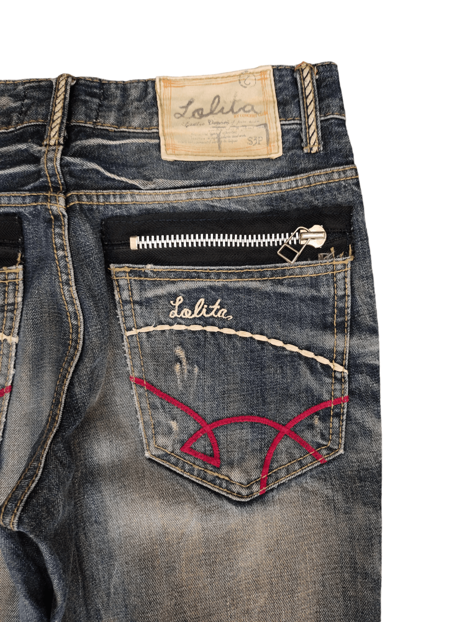Japanese Brand Vintage Y2k Lolita Zipper Pocket Clawmark Faded Denim Jeans Size US 29 - 3 Thumbnail