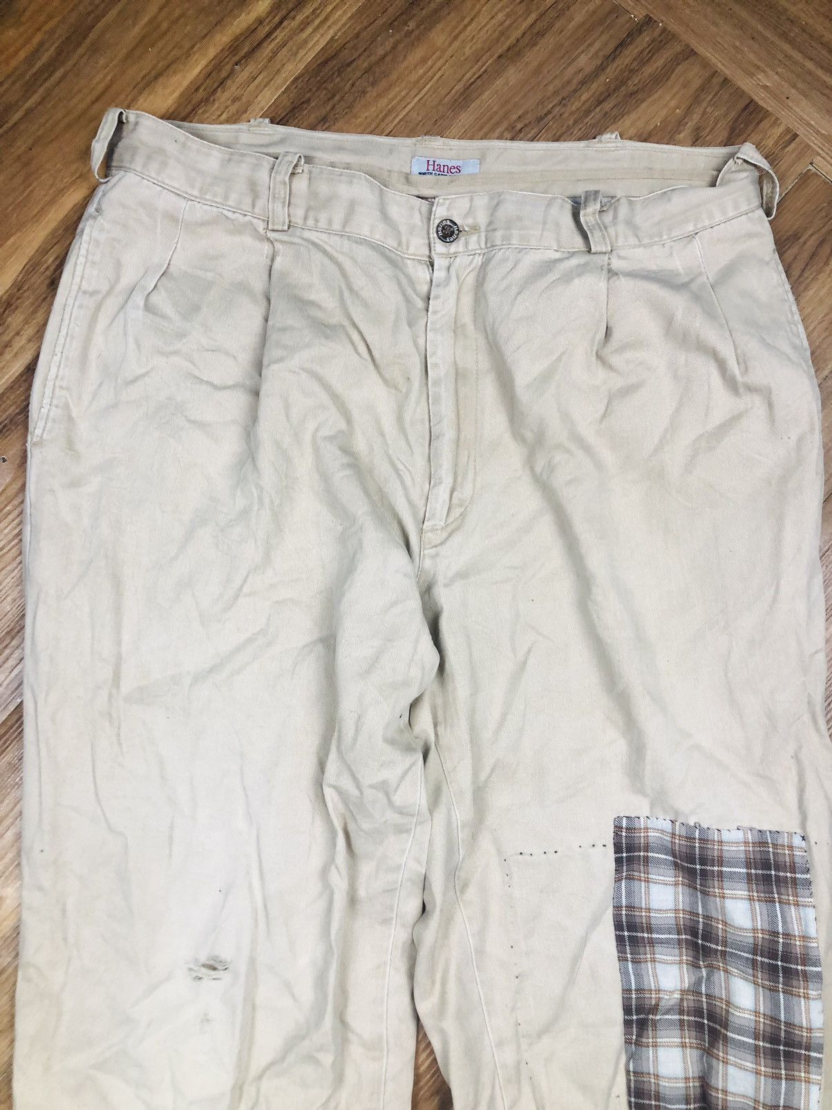 Hanes Unique Hanes Khaki Patchwork Pants Distressed (37) Size US 35 - 3 Thumbnail
