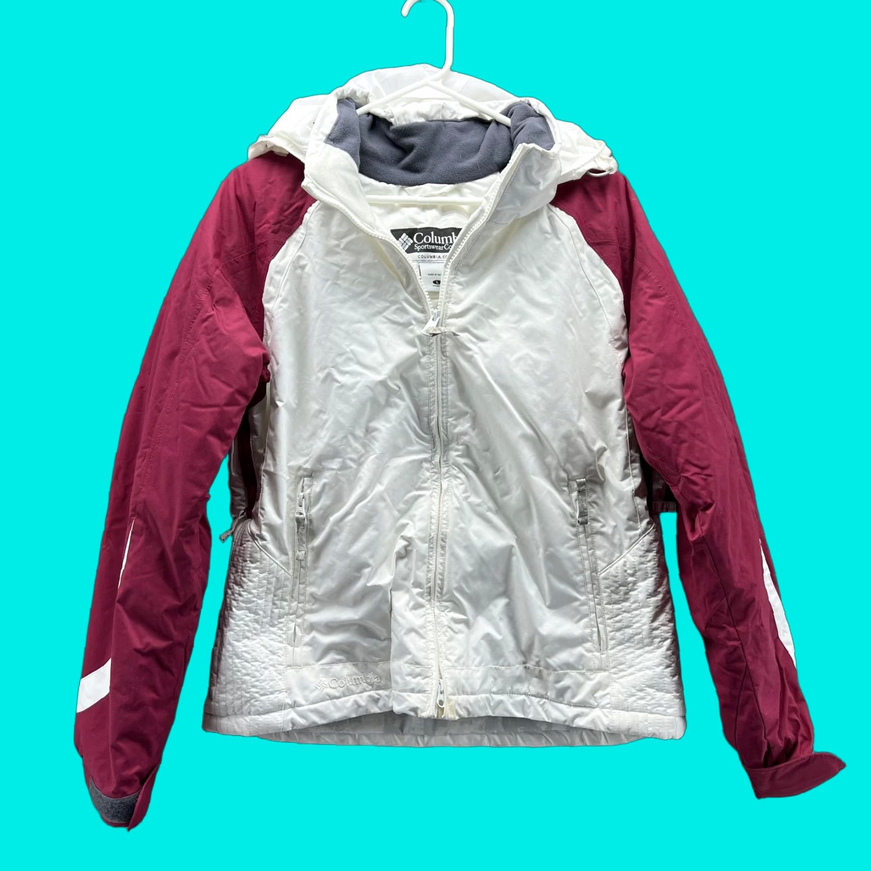 Vintage VINTAGE Columbia Jacket Women Large Parka Hooded Red White Full Zip Sportswear Size L / US 10 / IT 46 - 1 Thumbnail
