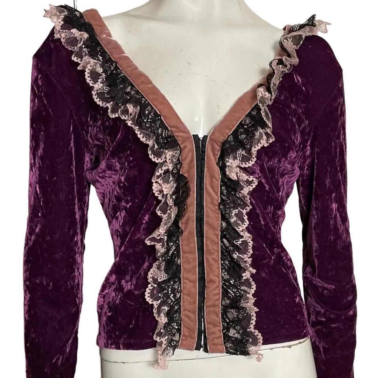 image of Passion Long Sleeve Top Velvet Ribbons Vintage in Purple, Women's (Size Medium)