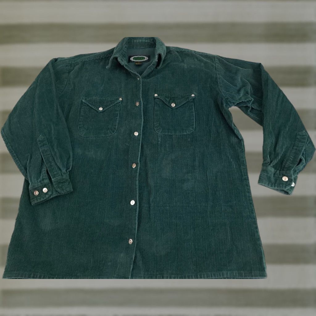 X-LARGE VINTAGE Argee Button-Up Western Corduroy Shirt XL Green Cotton ков Size US XL / EU 56 / 4 - 1 Thumbnail