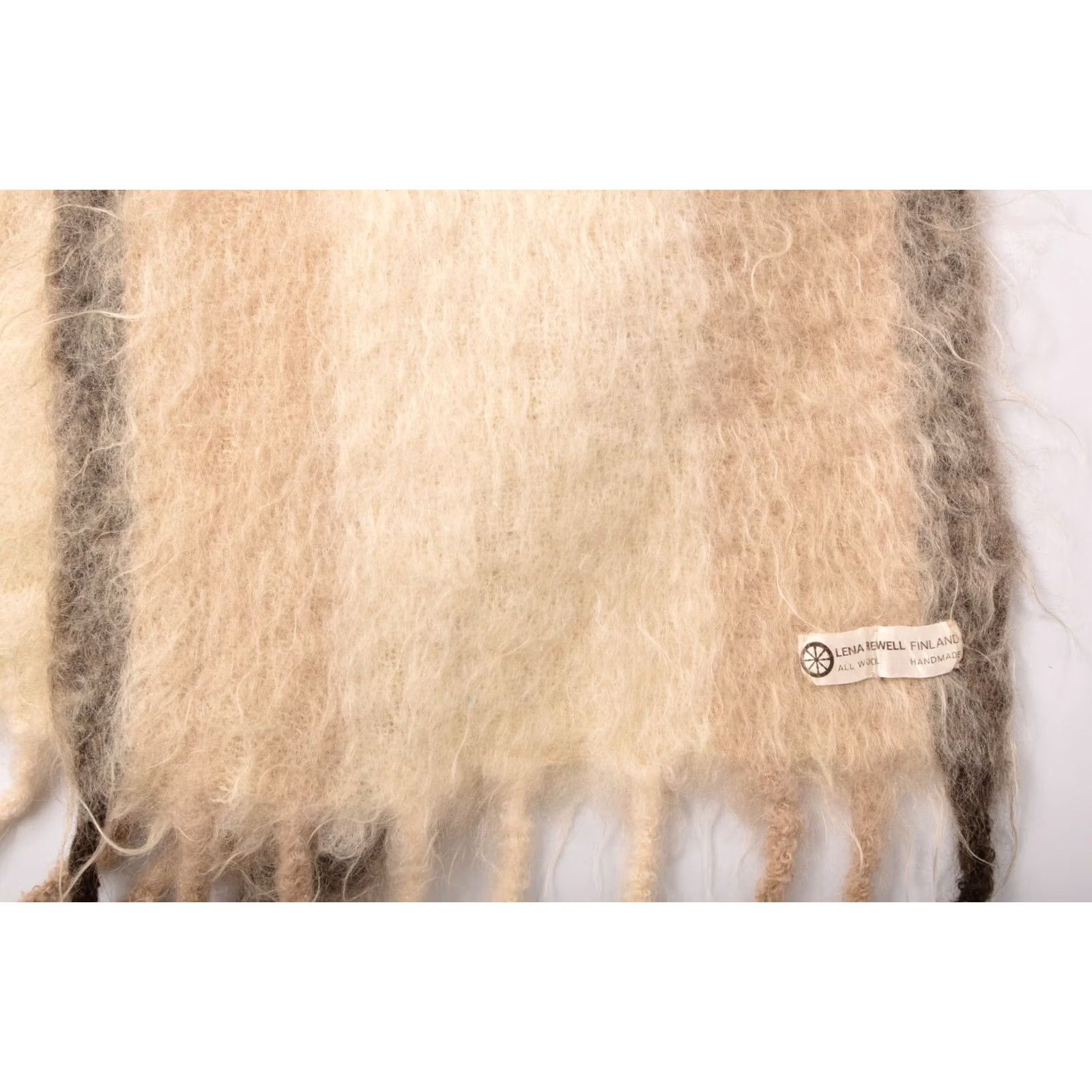 Vintage Lena Rewell Finland All Wool Handmade Scarf Size 160 x 38 cm Beige Wool Scarf Women Used Small Traces of Wear Size ONE SIZE - 7 Thumbnail