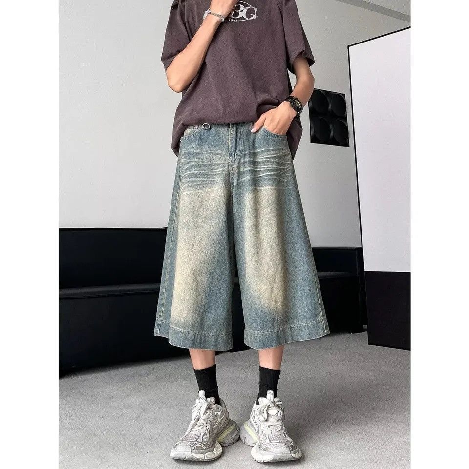 Japanese Brand Vintage Loose-fit Denim Shorts Straight-leg Wide-leg Casual Size US 27 - 1 Thumbnail