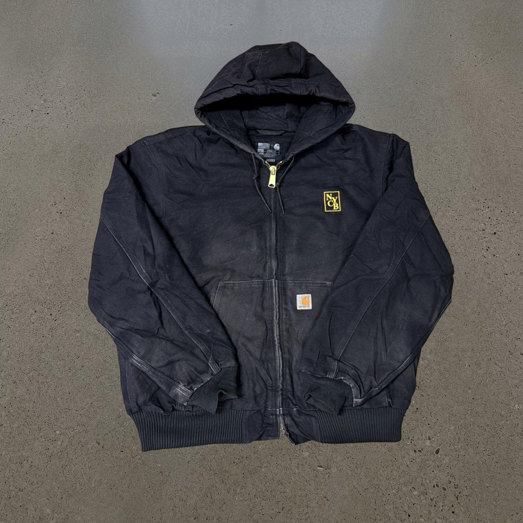 Vintage Carhartt Jacket Mens Large Black Hooded Zip Up J140 Faded Distressed, Men's