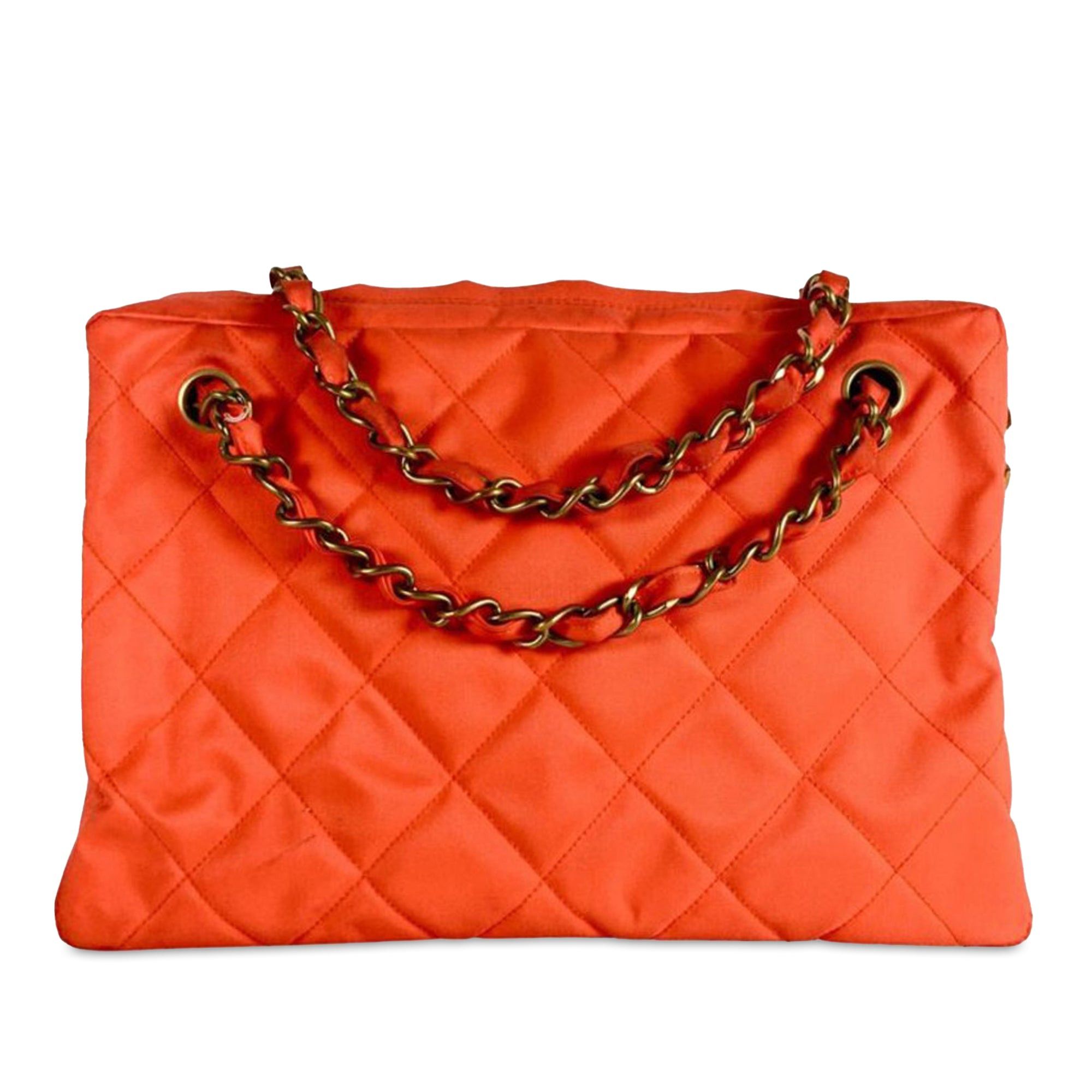 image of Chanel Quilted Nylon Shoulder Bag in Orange, Women's