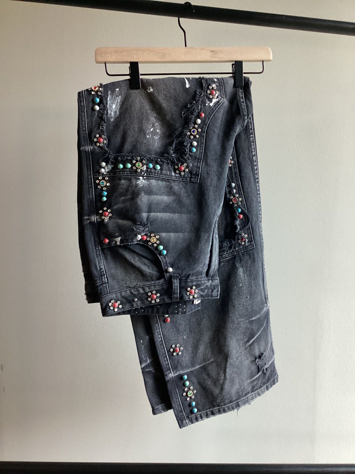 Vale Vale DIY Carpenter Jeans with multicolored rhinestones Size US 32 / EU 48 - 1 Thumbnail