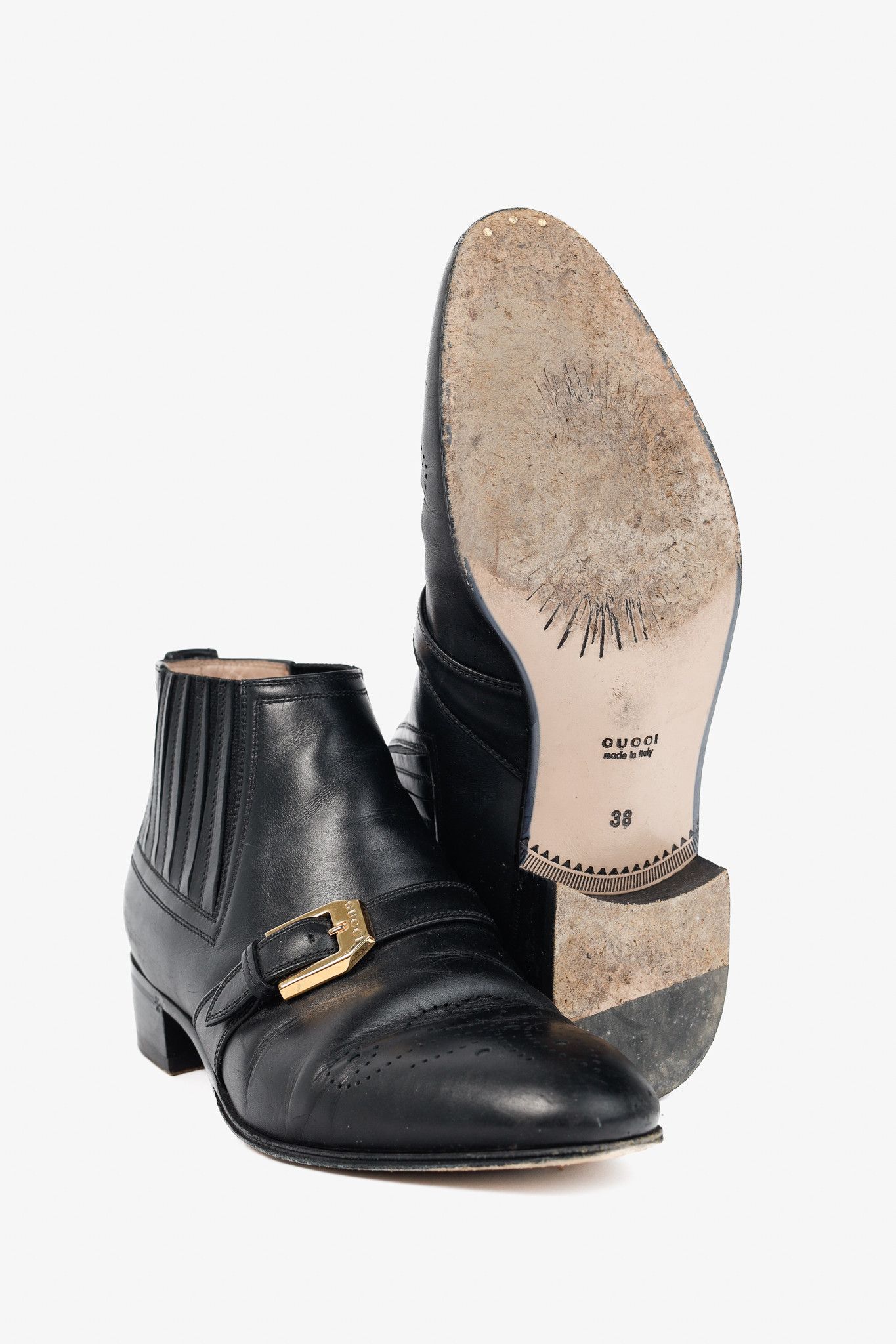 Gucci Gucci Worsh Black Leather Buckled Ankle Boots Size US 7.5 / IT 37.5 - 4 Thumbnail