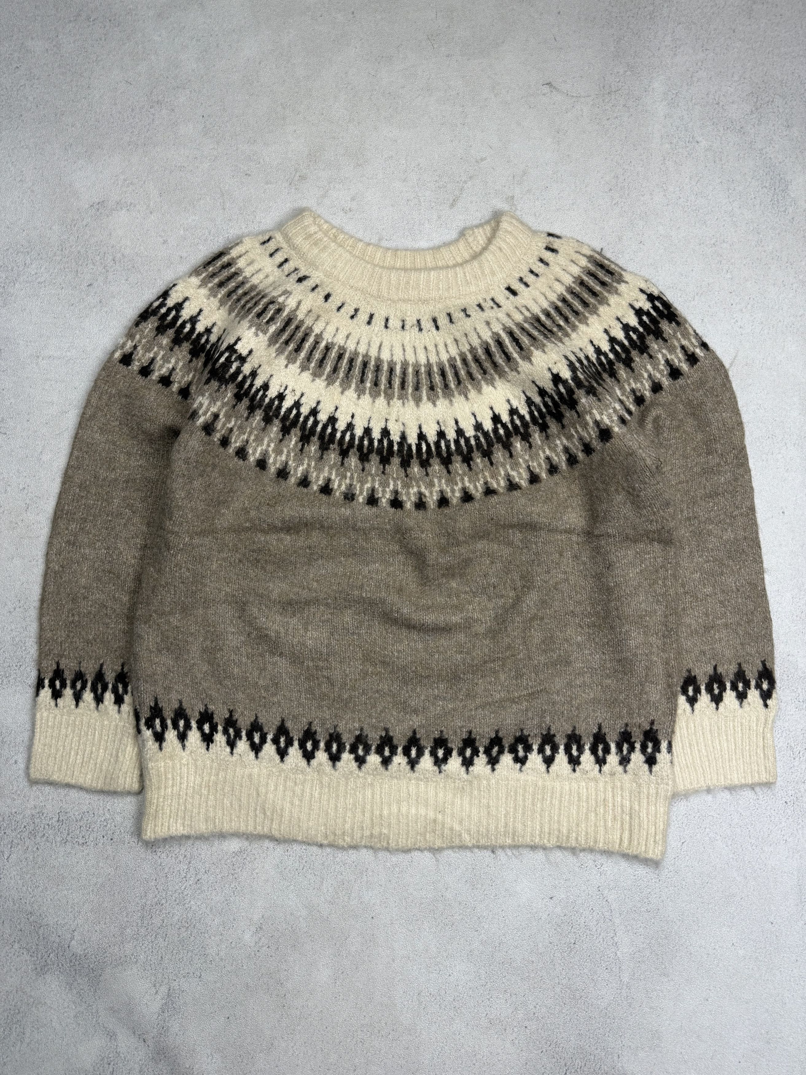 Japanese Brand Classic Fair Isle Pattern Sweater – Neutral Wool Blend Knit Size S / US 4 / IT 40 - 1 Thumbnail