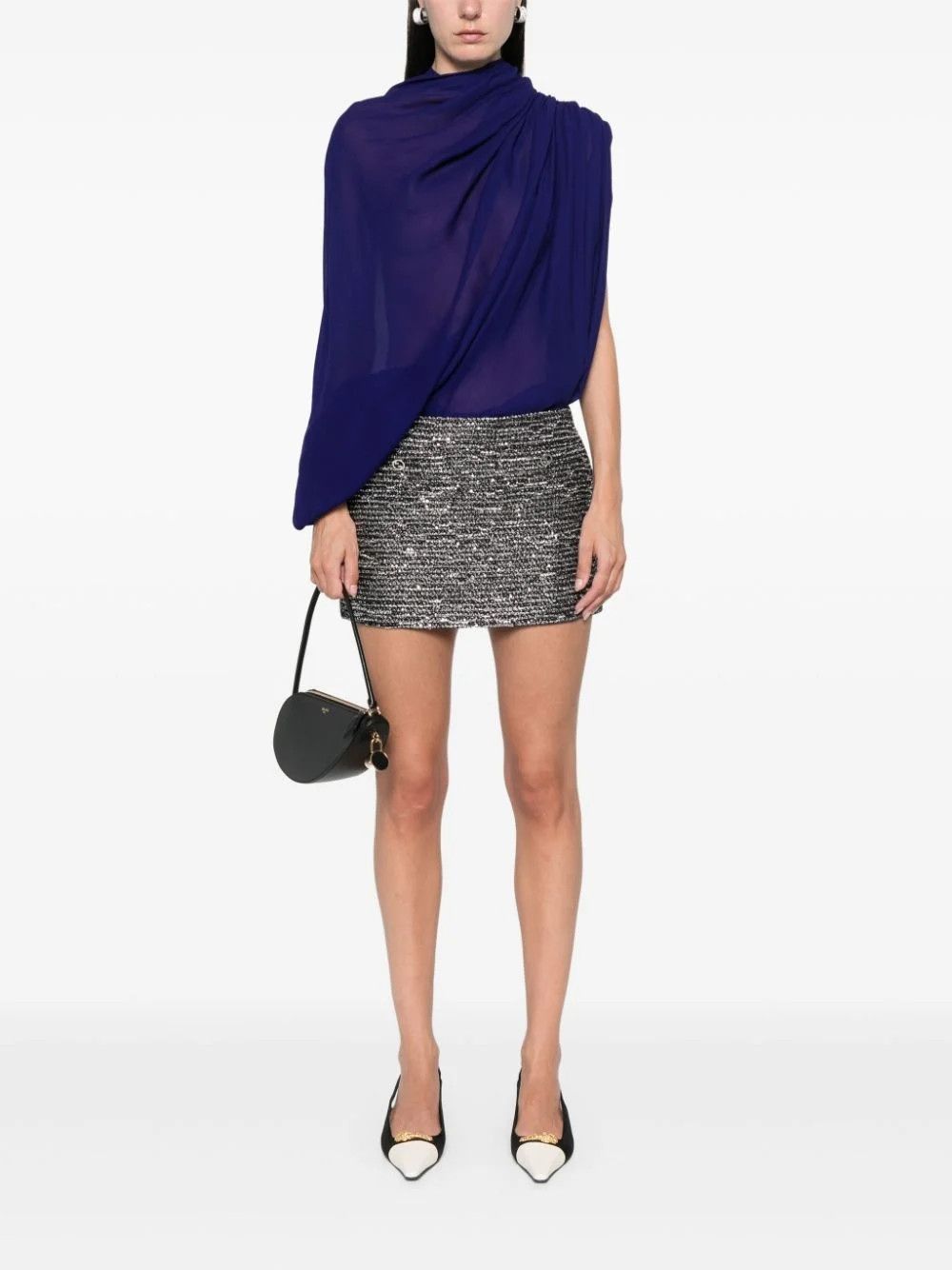 Gucci oc11z1125 Striped Tweed Lamé Mini Skirt in Black & Silver Size 30" / US 8 / IT 44 - 3 Thumbnail