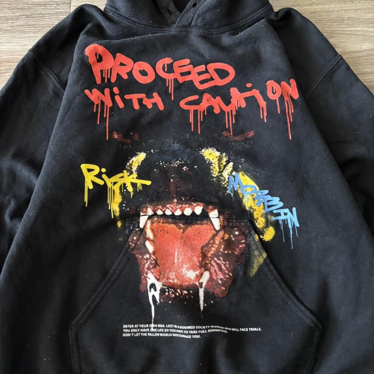 Vintage Crazy Black Streetwear Skater Flame Sleeve Graphic Hoodie! Size S Size US S / EU 44-46 / 1 - 2 Thumbnail