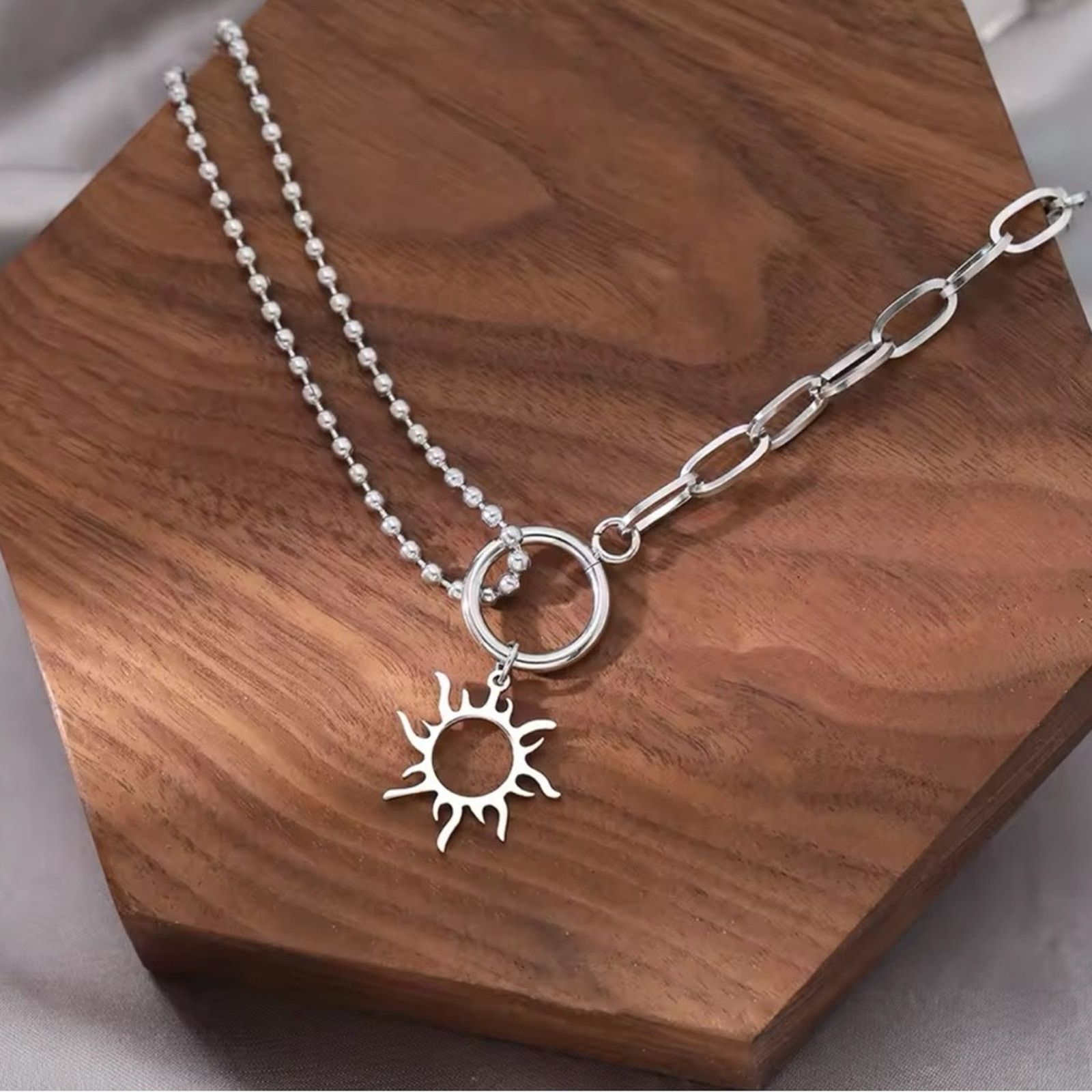 Other Stainless Steel Sun Totem Necklace Silver 17”+1” Size ONE SIZE - 3 Thumbnail