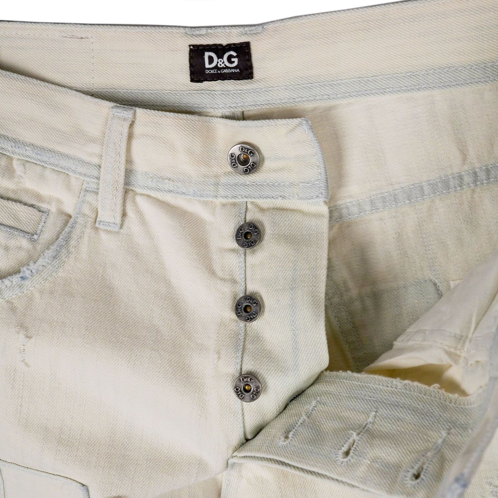 Dolce & Gabbana Dolce Gabbana White Distressed Patchwork Denim Pants Jeans Size US 31 - 5 Thumbnail